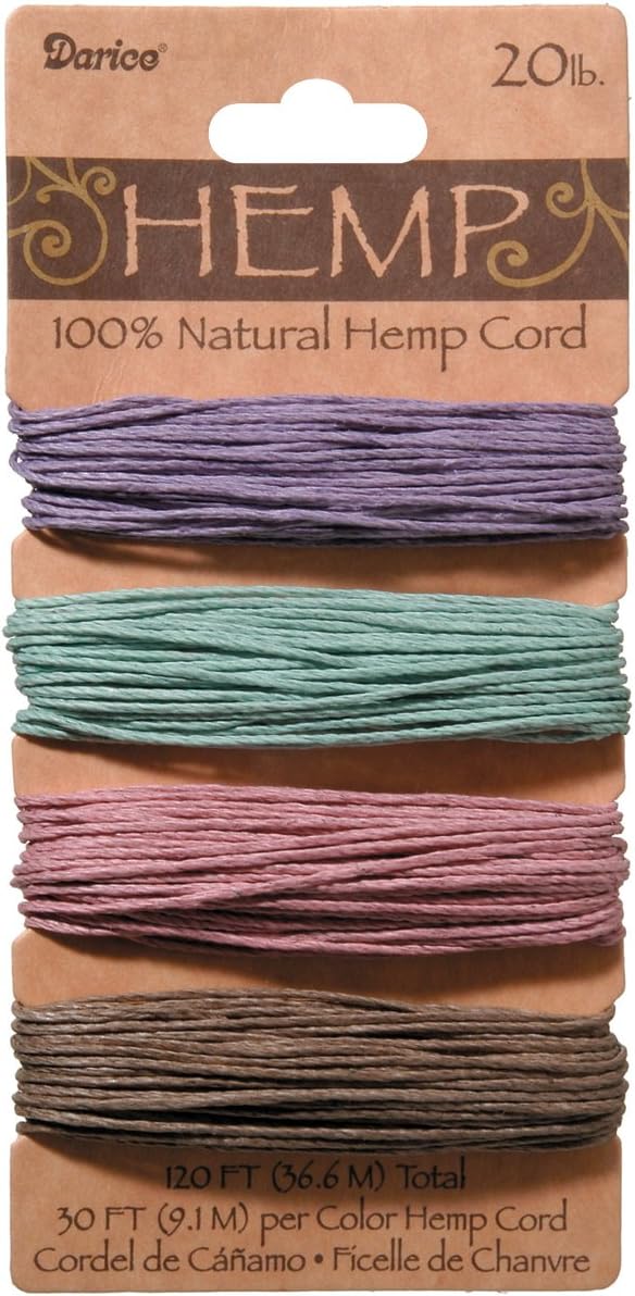 DARICE 1936-103 20-Pound Hemp Cord, 4 by 30-Feet, 4 Spring Colors