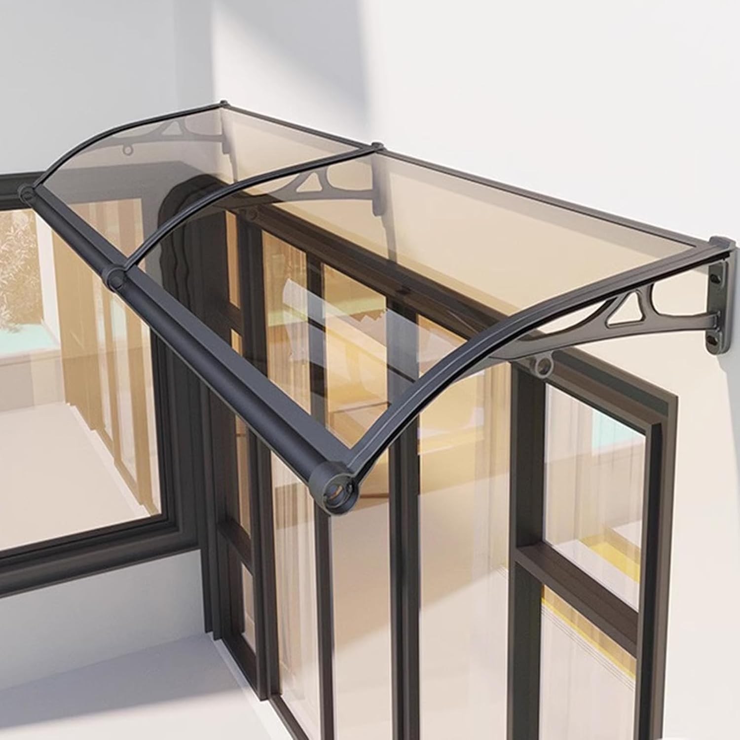 Sink Front Door Canopy,Brown Self Cleaning Window Awning,UV Rain Snow Protection Shelter,Patio Sun Shetter,Entry Awning,165 Sizes,Curved Brackets,for Garage,Garden,Balcony (80x100cm/31 x39)