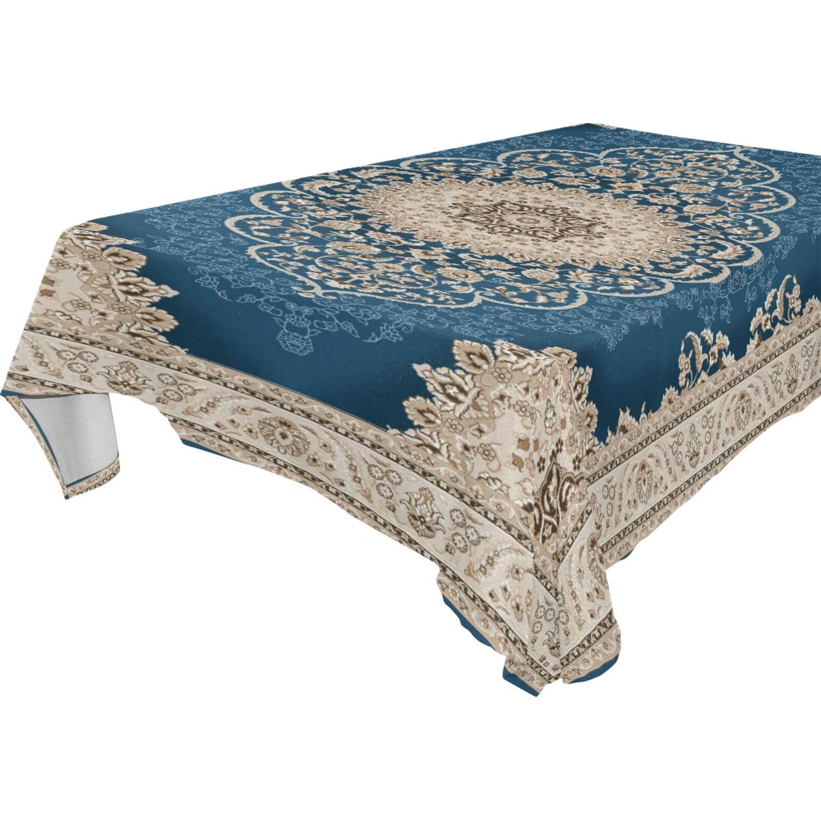Yettasbin Persian Carpet Texture Rectangle Tablecloth, Waterproof Stain Wrinkle Resistant Washable Polyester Table Cover For Picnic Dinner Holiday Kitchen Party Decor, 54 X 72 In