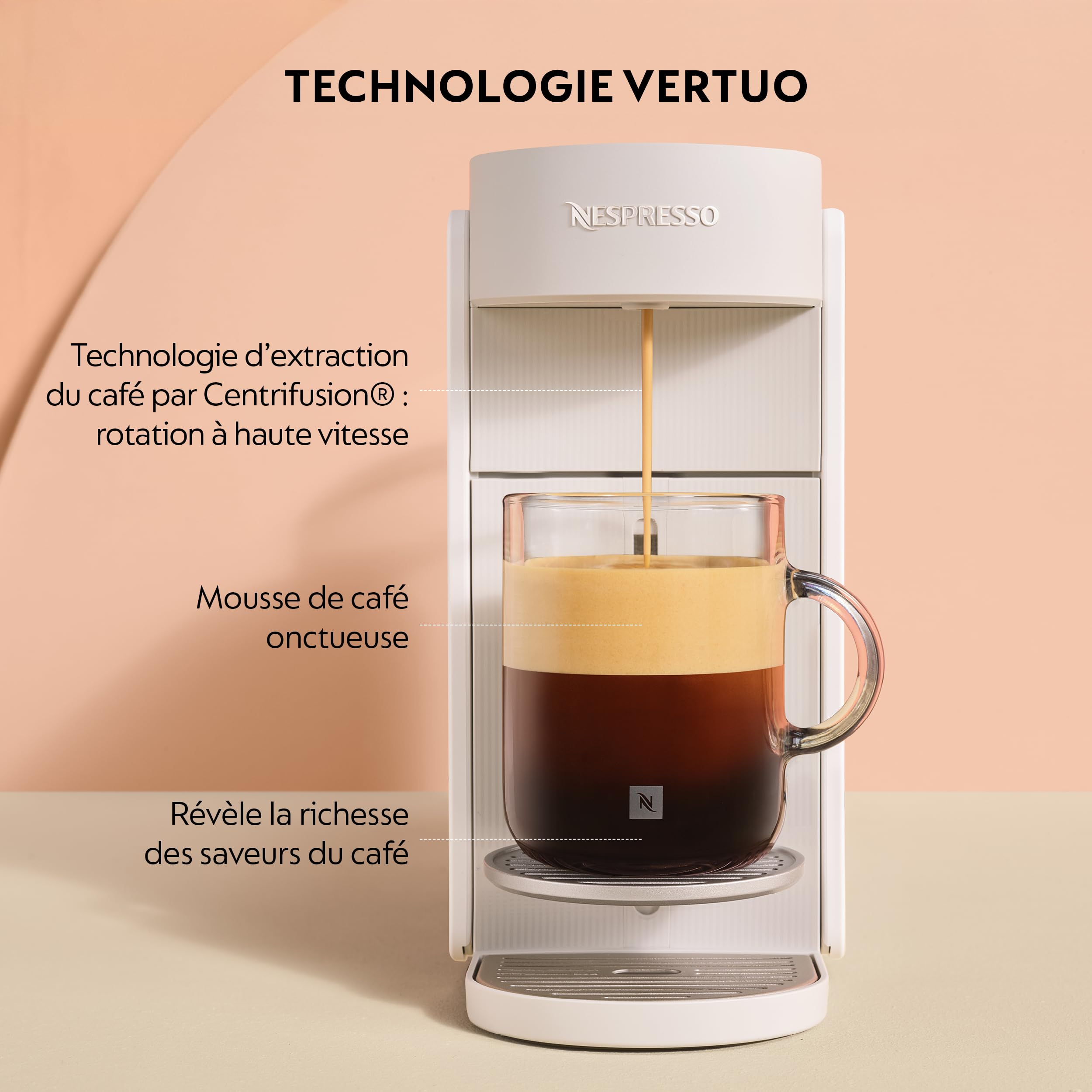 De'Longhi Nespresso Vertuo Up - Machine à café à Capsules avec 7 Formats de Tasse, Technologie Centrifusion, Chauffe Rapidement, Réservoir 1,4L, Mode Créations, Design Compact, Blanc (ENV200.W)
