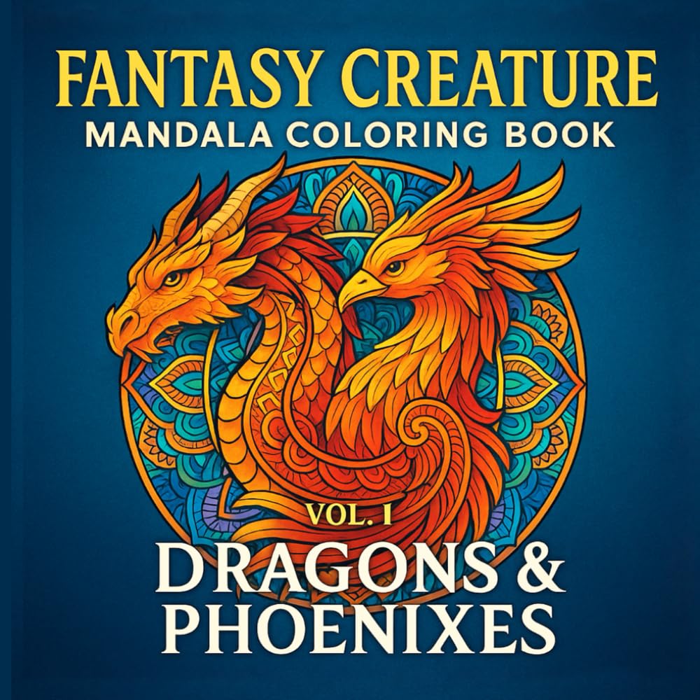 Fantasy Creature Mandala Coloring Book Vol. 1: Dragons & Phoenixes: Intricate Dragon and Phoenix Mandala Designs for Adults — Stress Relief, Relaxation & Mindful Coloring