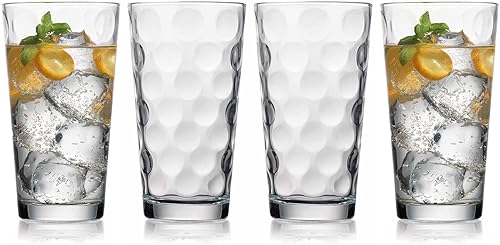 Miniatura 7 de Glaver's Juego de 4 vasos altos de cristal para cócteles, jugos, agua, té helado y bebidas. Diseño circular, apto para lavavajillas (Grande)