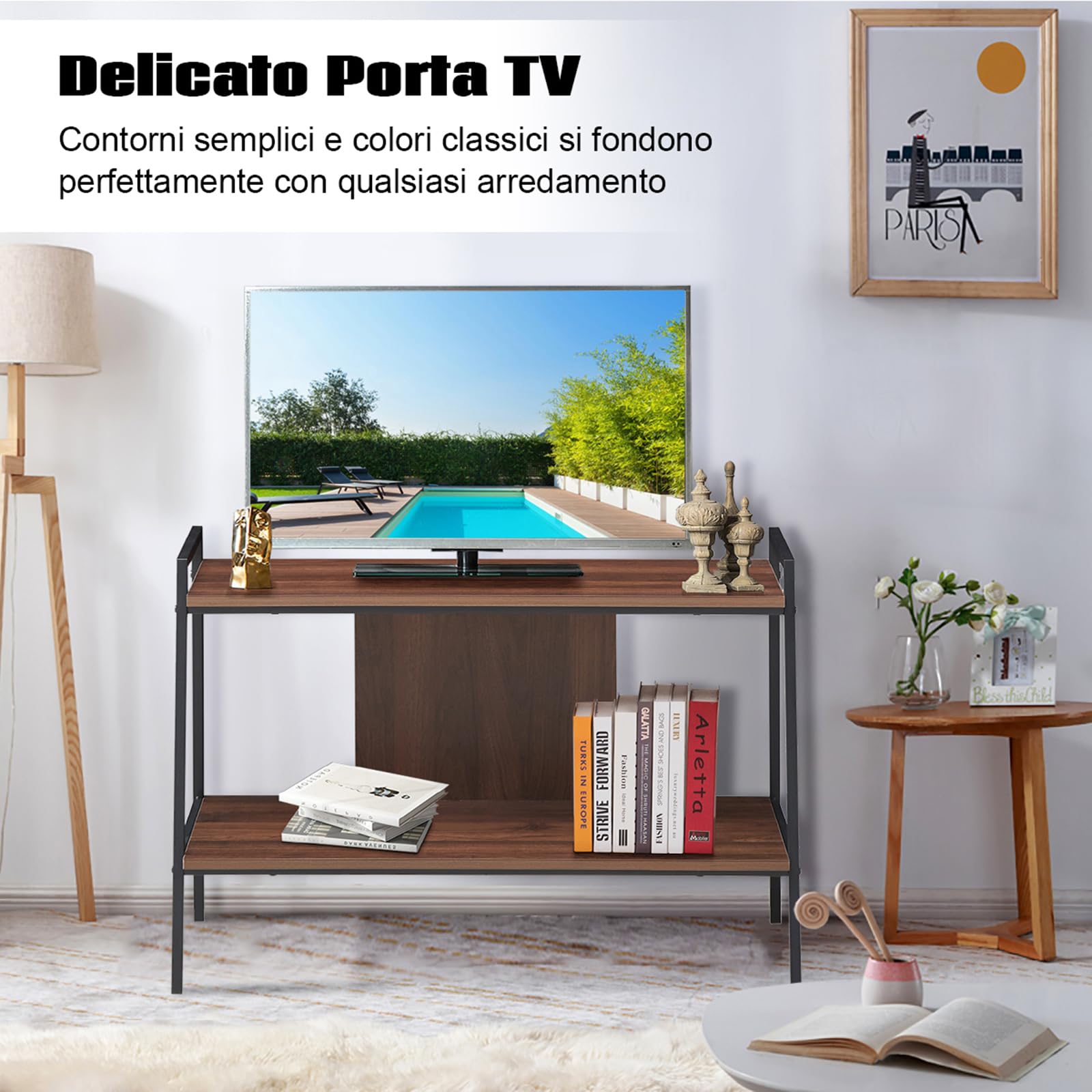 COSTWAY Mobile Porta TV fino a 32'', Ripiani a 2 Livelli