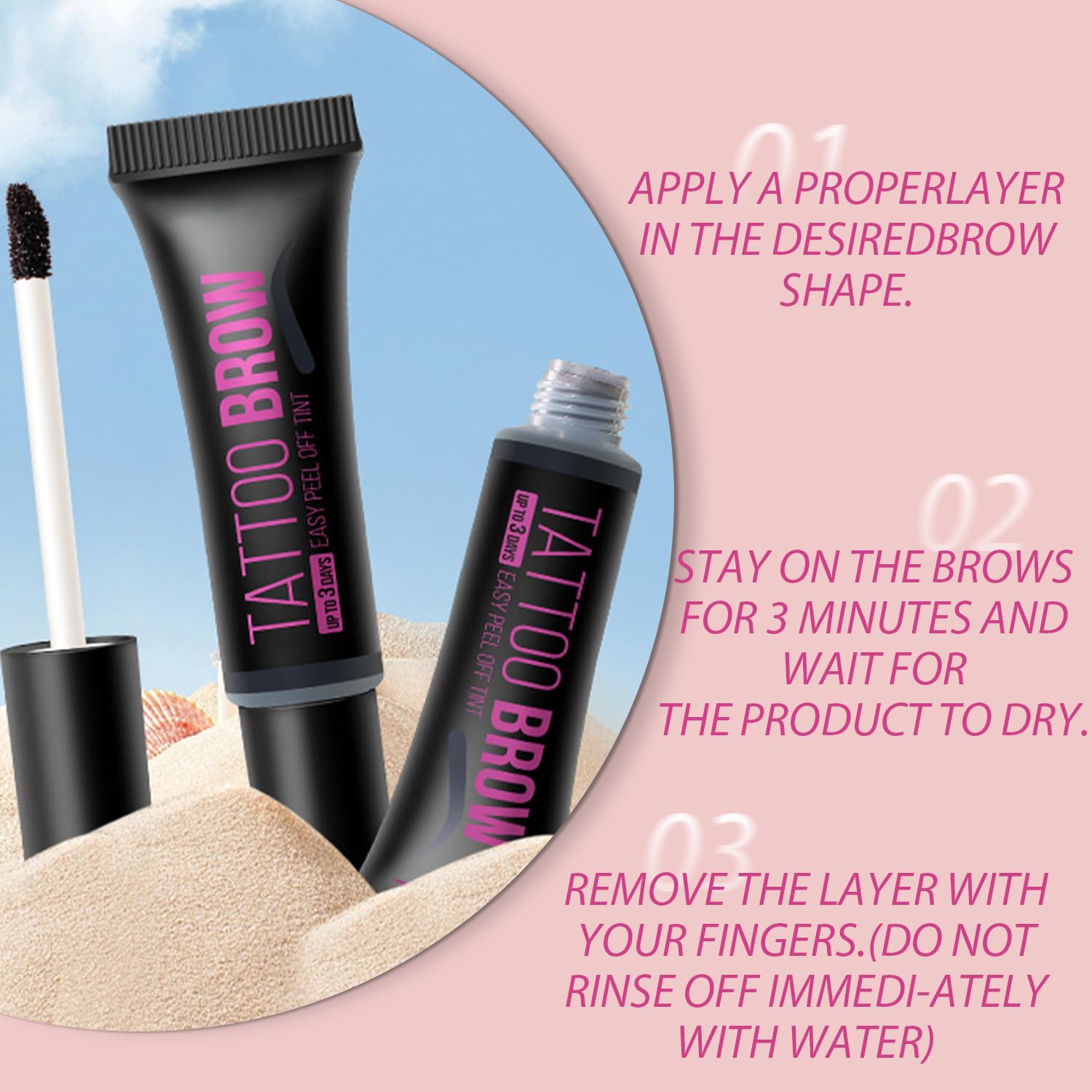 Temporary Eyebrow Tint With Easy Peel Off Formula, Includes Dark Brown Eyebrow Dye Kit With Applicator, Stencils - Image 2