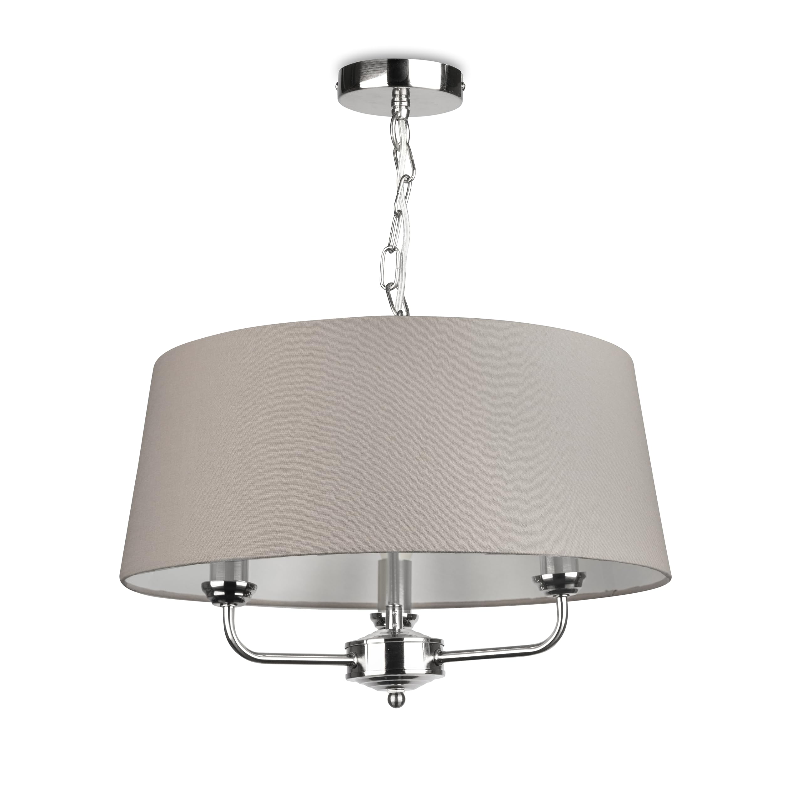 Lighting Supermarket Grey Shade Korus Ceiling Chain 3 Light/Satin Silver Finish/Matching Large Modern Grey Fabric Shade
