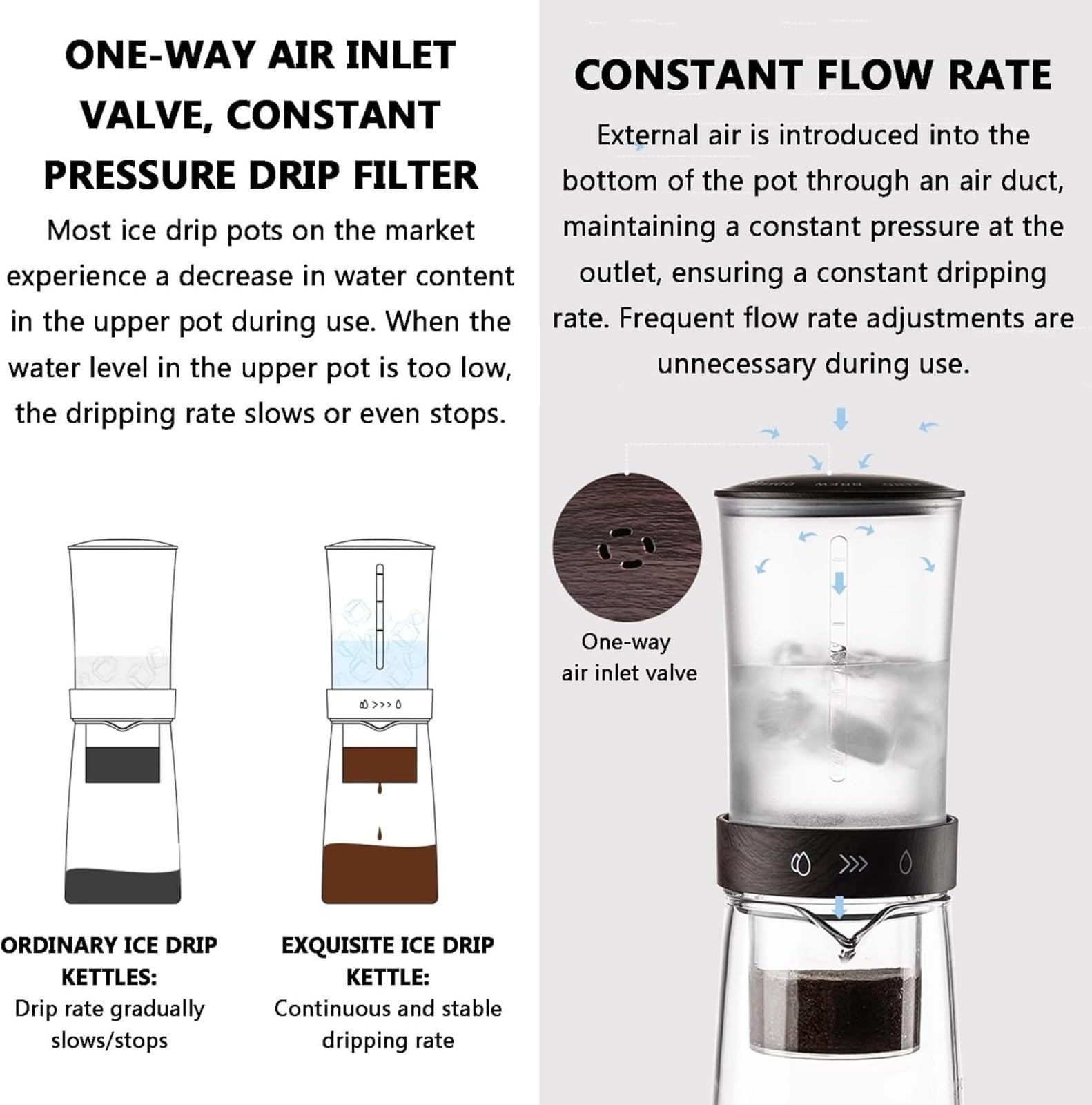Kaltbrüh-Kaffeemaschine mit einstellbarem Durchflussventil und Glaskanne