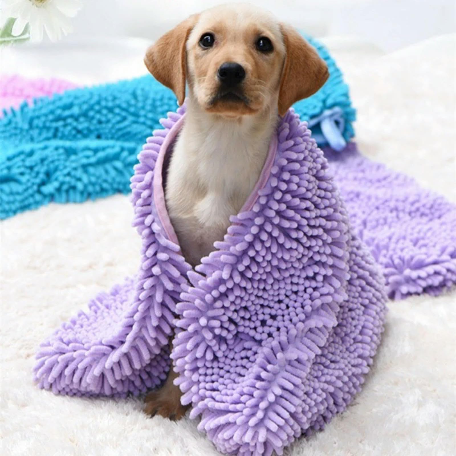 Serviette Shammy pour Chien, Serviette en Microfibre Super absorbante pour Chien, Serviette de Bain à séchage Rapide avec Poches pour Les Mains pour sécher Les Chiens