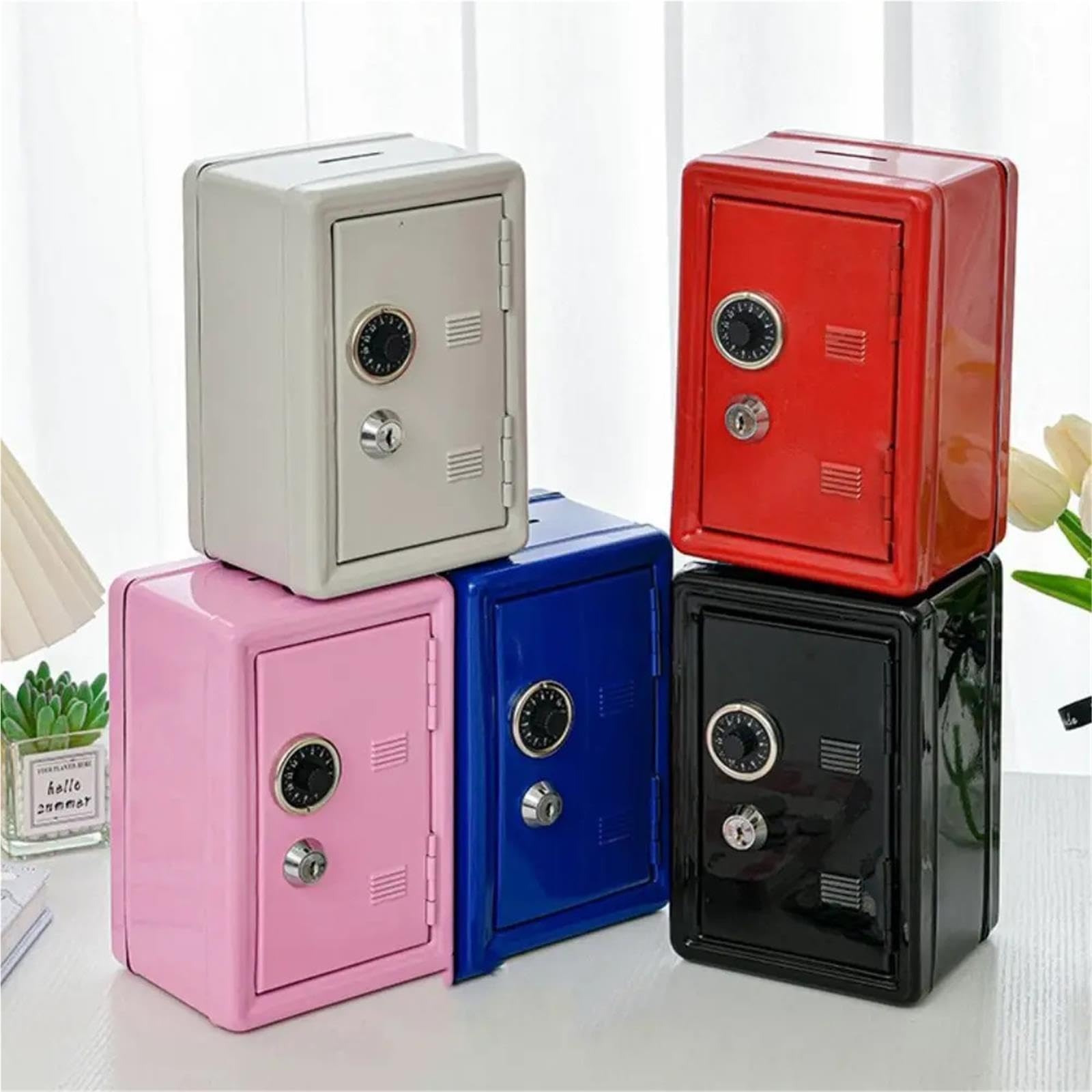 Caisse à monnaie Boîte décorative avec verrouillage par mot de passe, Mini coffre-fort en métal(Pink)