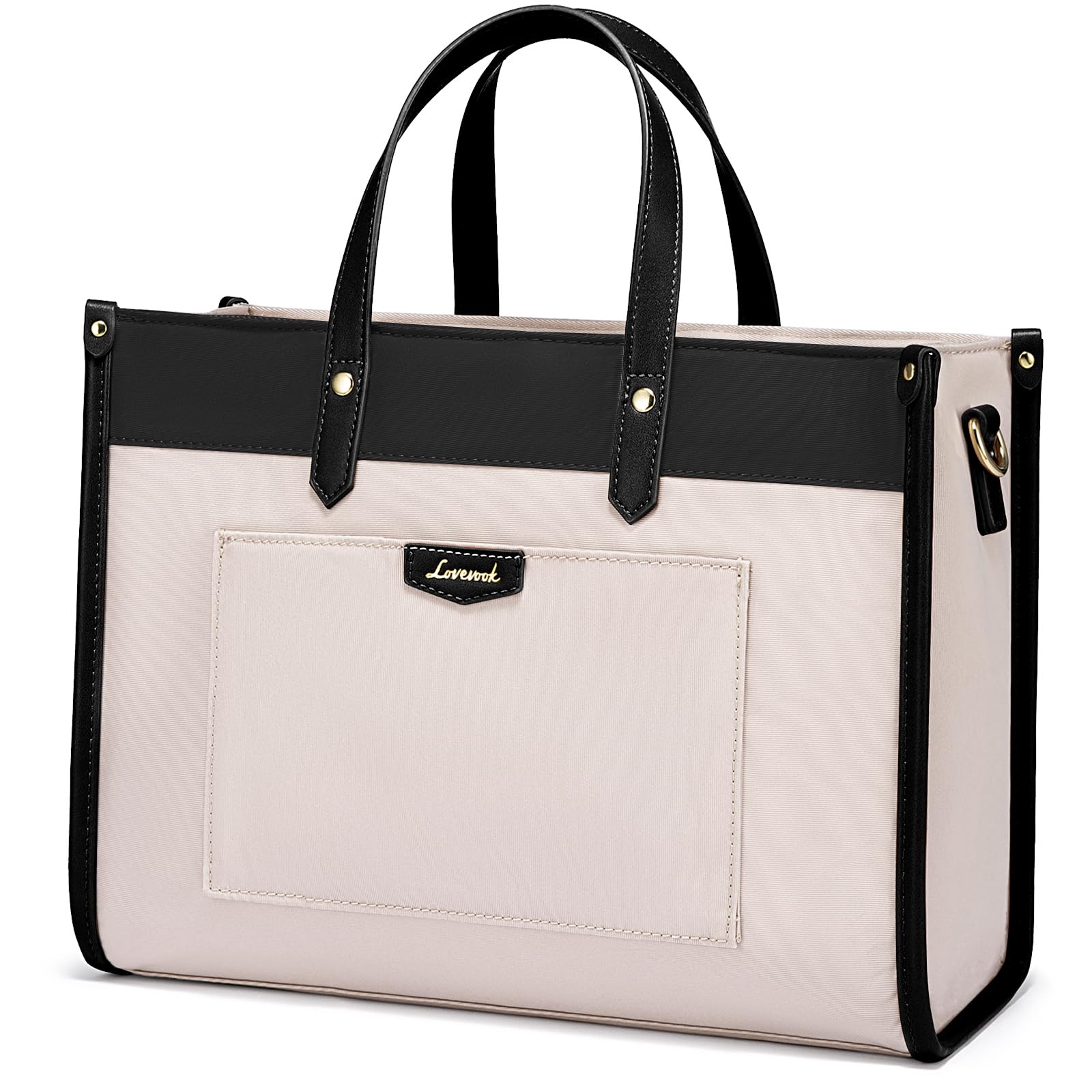 LOVEVOOK Lunch Bag Women,Large Capacity Insulated Lunch Tote Bag for Office Work Picnic Beach,Fashionable to Match,Beige-Black,M