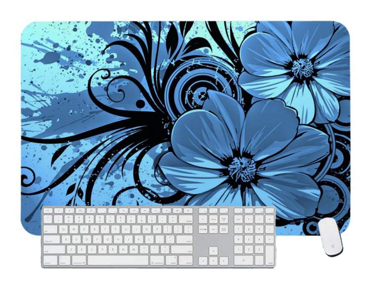 Gaming Mouse Pad Blue Flowers Art Desktop and Laptop 1 Pack 750x400x3mm/29.5x15.7x1.1 in