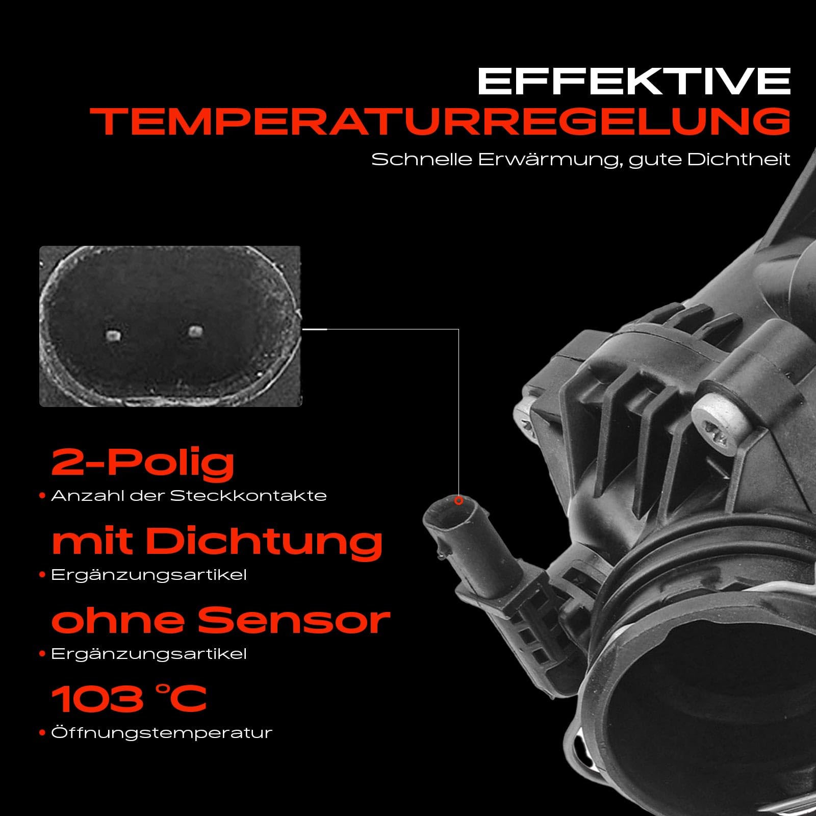 Frankberg Termostato del liquido di raffreddamento 103°C 2 Poli | A2762000115, Compatibile con: CLS Shooting Brake X218, Classe S V222 W222 X222, SL R231, Classe C Coupé C204, Classe C W204