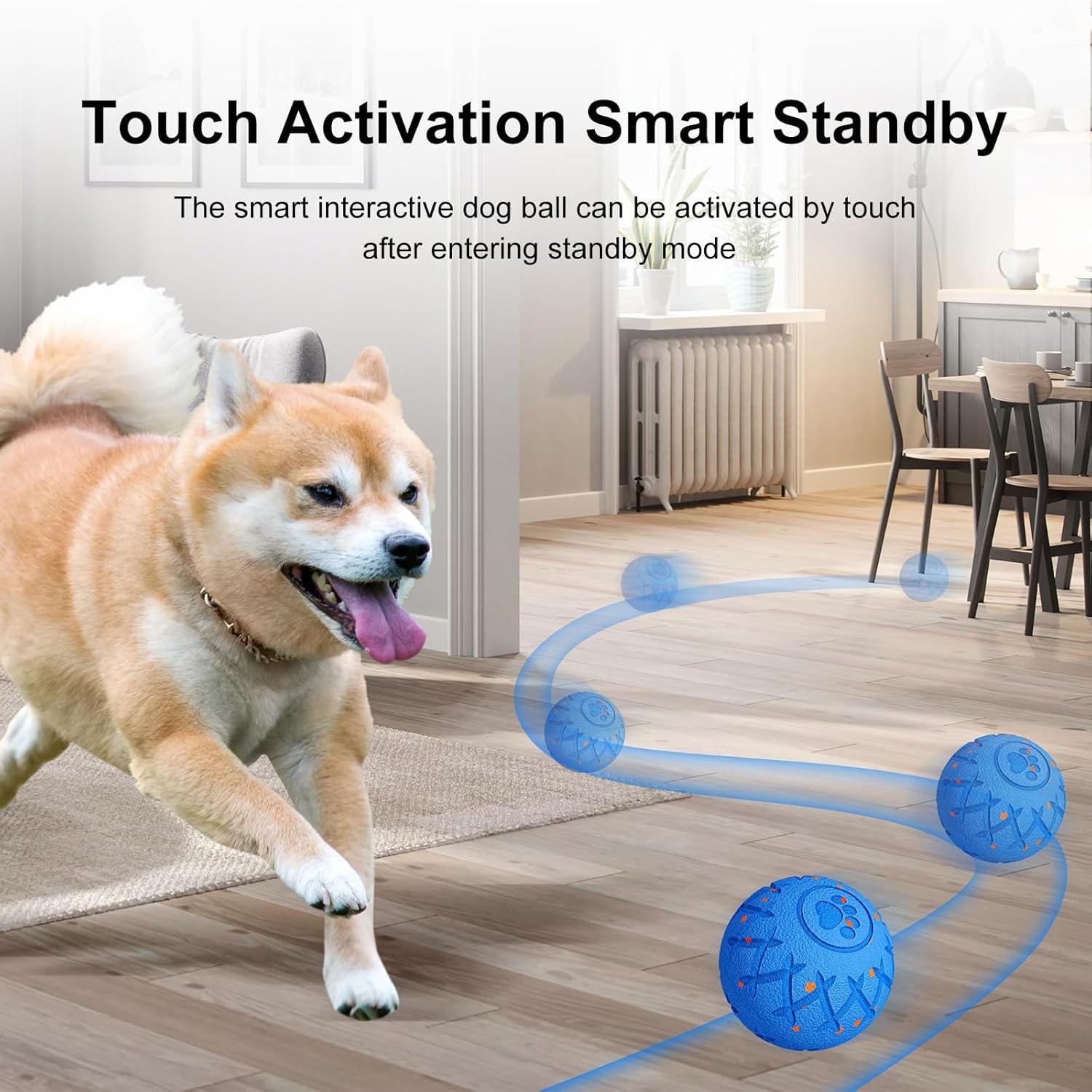 Moving Dog Toy, Interactive, Bouncing and Rotating, Silent Foam Material, IP54 Waterproof Rating, Smart Active Rolling, Stimulation Toys for Medium and to Keep Them Busy (Blue)