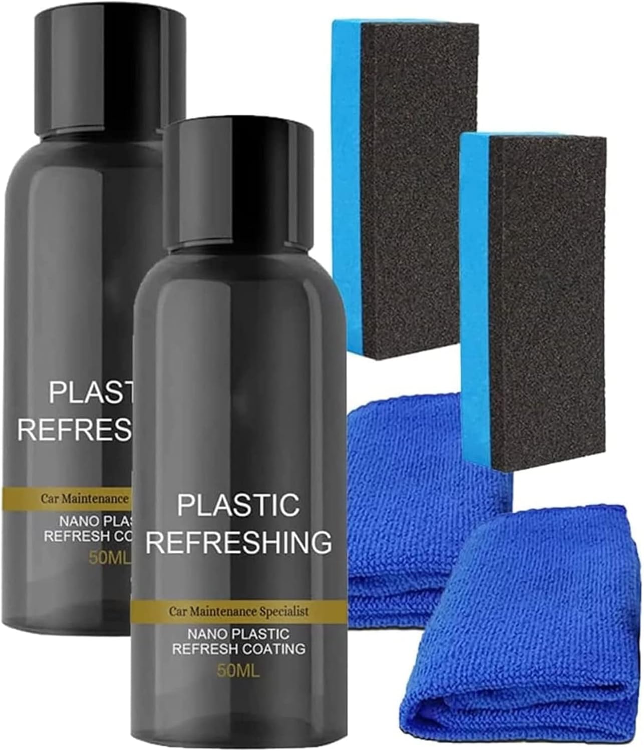 Susomila Plastics Parts Refurbish Agent, restaurador de plástico para Coche, restaurador de plástico para Interiores Negros, para Coches, Camiones, con Esponja (2 Unidades, 50 ml)