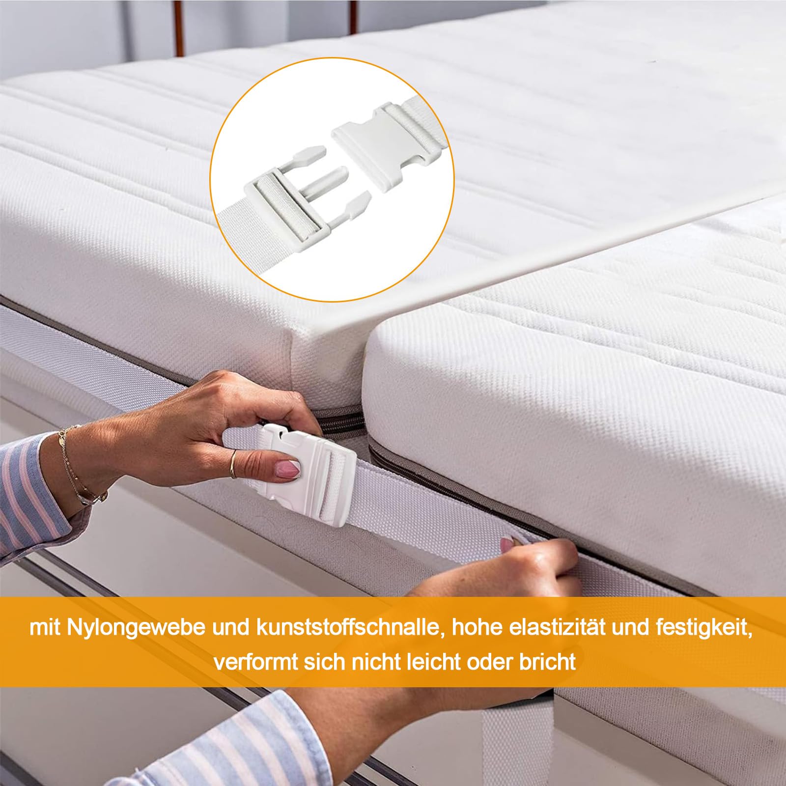 Uchwyt na materac, 10 m x 5 cm, łączący klin do materaca, złącze do materaca, uchwyt stopera, do łóżek podwójnych, złączek do materaca, biały