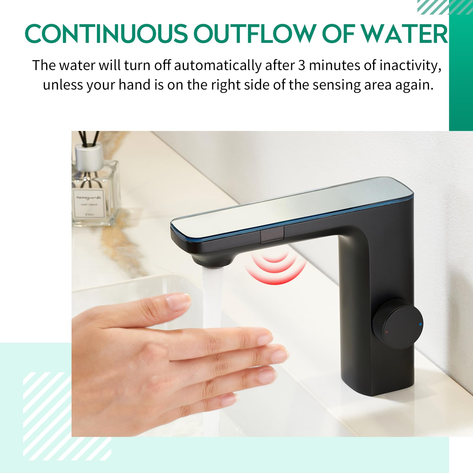 CREA Mitigeur de Salle de Bains Infrarouge, Robinet Lavabo Automatique à Infrarouge, Robinet Lavabo de Salle de Bains Infrarouge, Mitigeur Lavabo Touchless, Noir Mat