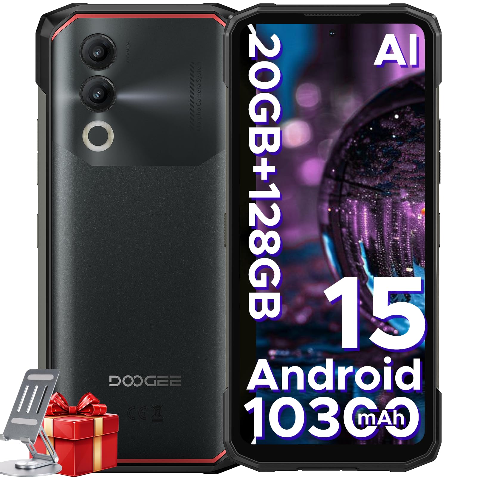 DOOGEE Blade 20 Rugged Smartphone Android 15, Telefono Rugged 10300mAh, 20GB+128GB/ 2TB Telefono Indistruttibile 15,8mm, Display IPS HD+ da 6,6", 16MP+ 8MP, 3 Slot per Schede/ IP68/ NFC/GPS/Face ID