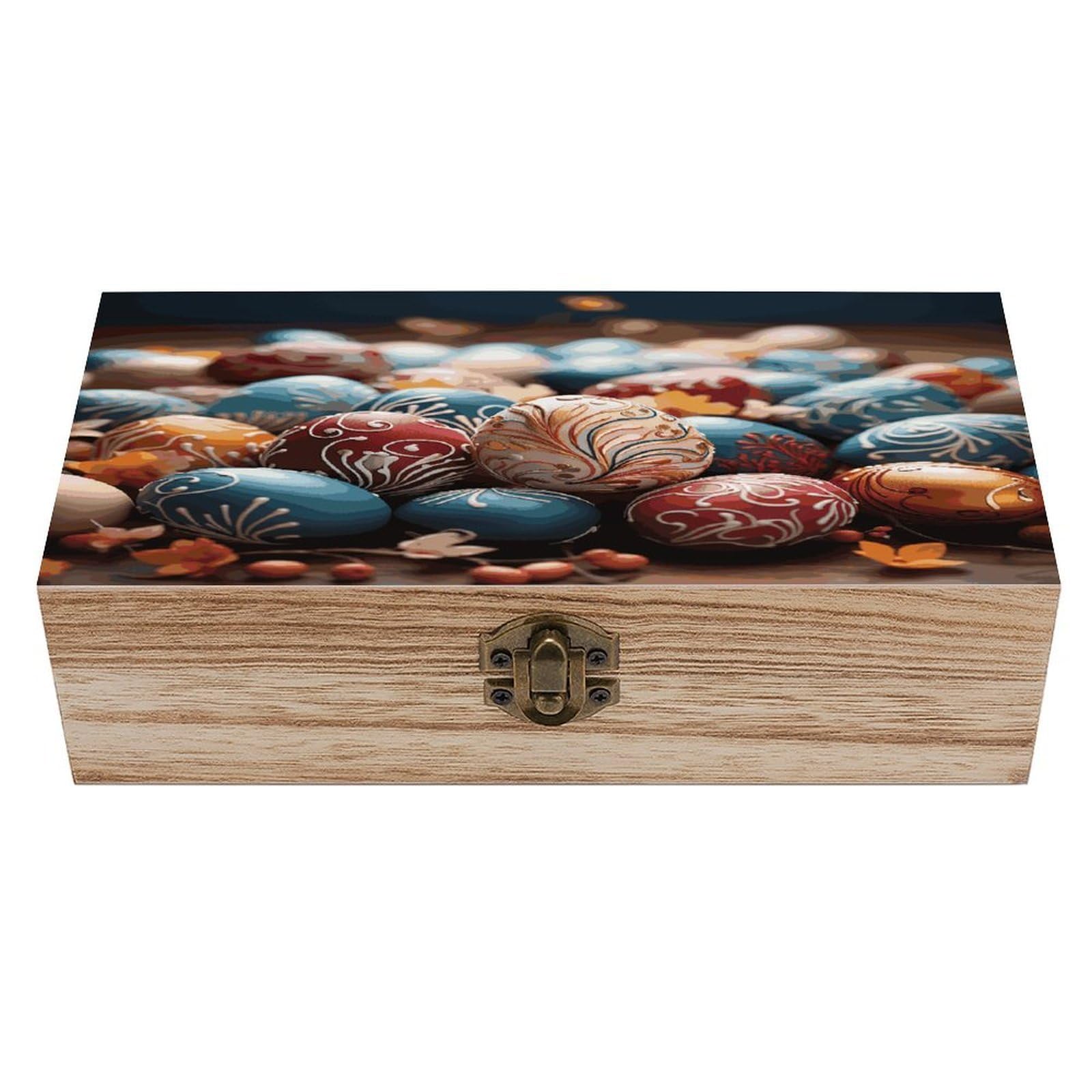 Btcowzrv Style Happy Easter Wooden Storage Box, Keepsake Box With Hinged And Retro Lock, Wood Jewelry Organizer For Photos & Mementos And Home Decor