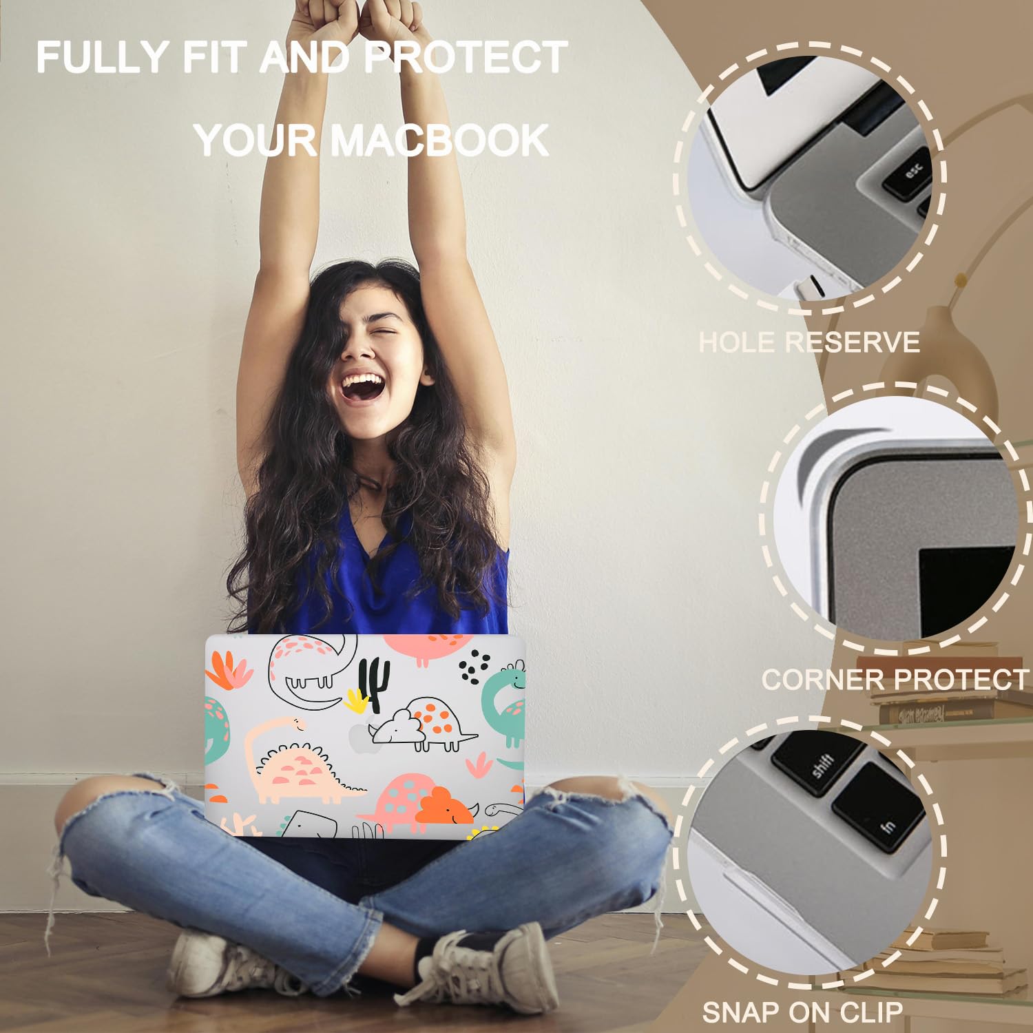 Coque Compatible avec Macbook Air 13 Pouces Retina M1,(2018 2019 2020) A1932 A2179 A2337 avec Touch ID, Étui Rigide Plastique Cover avec Mac Air 13.3 Case,Dinosaures Mignons