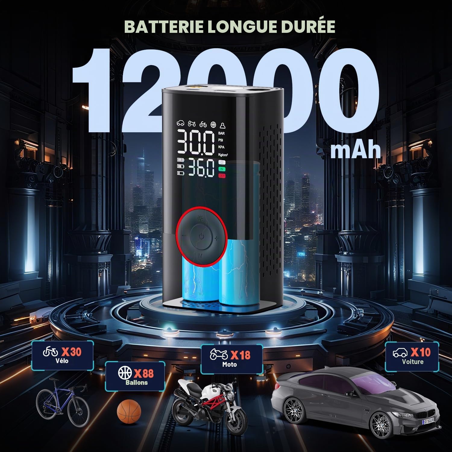 Gonfleur de Pneu Portable avec compresseur – Mini Pompe à air sans Fil avec manomètre numérique, 150 psi, gonflage 3 Fois Plus Rapide et Fonction d'arrêt Automatique