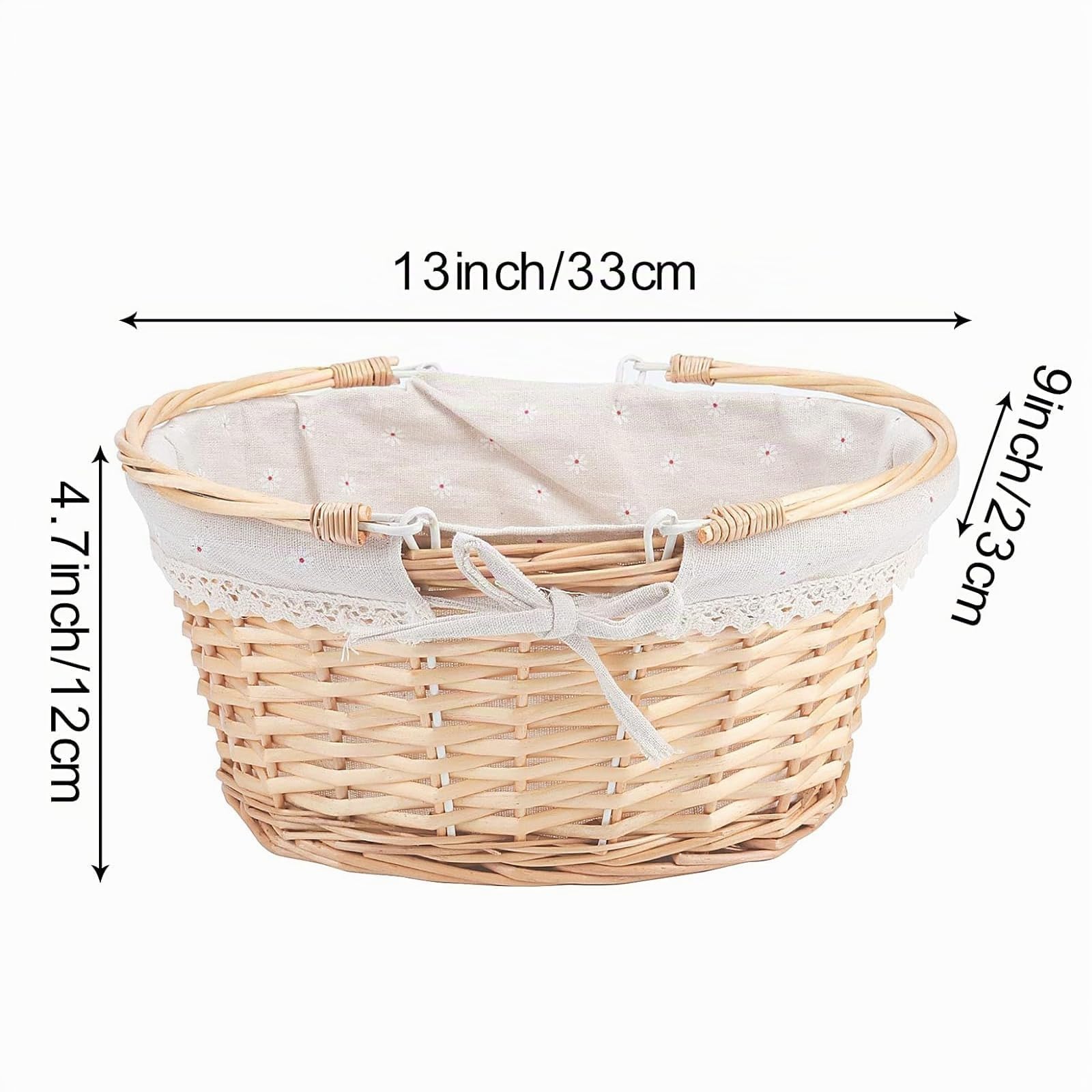 ZOENHOU Lot de 2 Panier de Pique Nique en Osier avec Poignées Pliantes, Panier en Saule Tissé à la Main pour Pâques, Bonbons, Rangement de Jouets de Bain