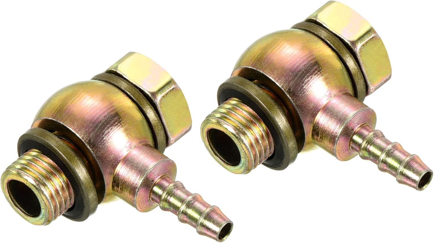 PATIKIL Hose Barb Fitting Elbow 13mm Barbed M14x1.5 Male Thread, 2 Pack Carbon Steel Pipe Adapters Connectors for Air Water Fuel Oil, Gold