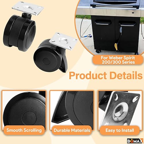 Miniatura 4 de BQMAX 69827 Rueda fija para Weber Spirit Serie 200300 Grill Spirit E-310, para Weber Spirit E-215 E315 E320 SP320 S315 Piezas de repuesto para rueda