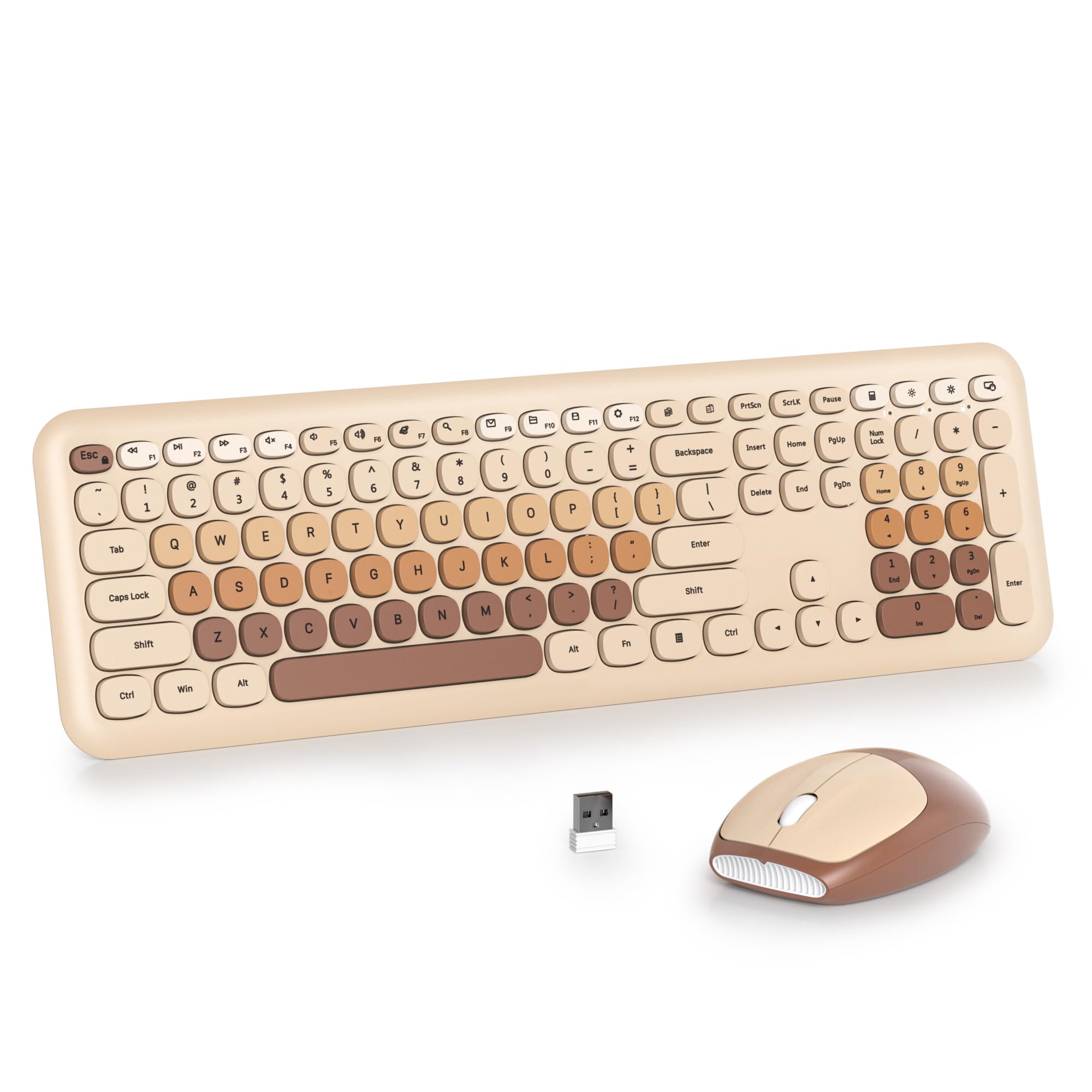 SbocKeeb Wireless Typewriter Keyboard and Mouse Combo Retro 104 Key Full Size Office Set Coffee with Silent Round Keycaps, Ideal for Laptop and Desktop PCs, Cute Design Keyboard (Coffee)-image-24