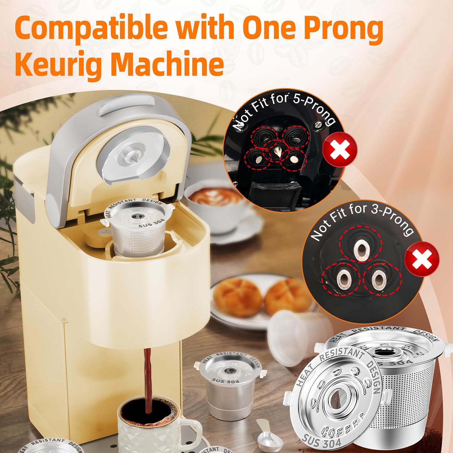 4 Pack Reusable K Cups Coffee Pods for Keurig 1.0: Stainless Steel Refillable K Cups - Reusable Coffee Filters for Coffee Machine, SUS 304‌, BPA-Free, Heat Resistant Handles, Scoop