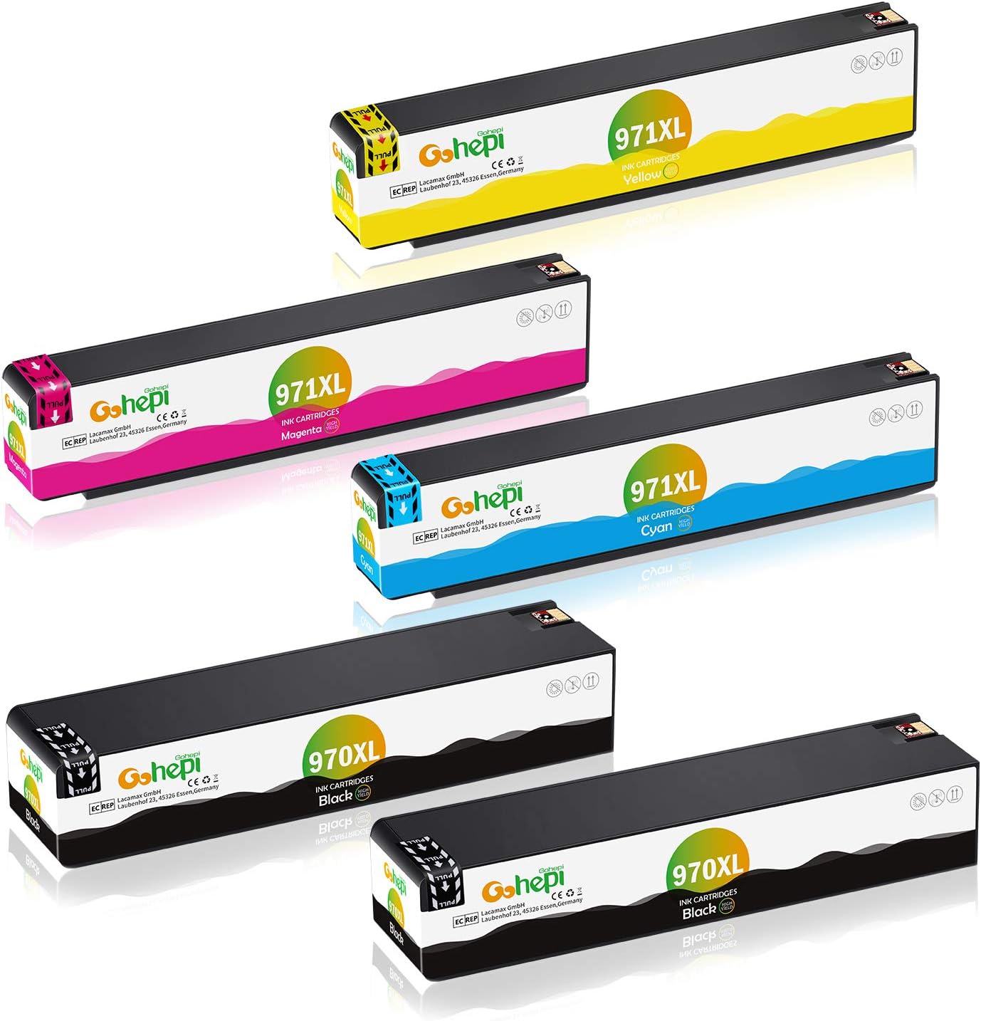 Gohepi Compatible Cartridge Replacement for HP 970XL 971XL Ink Cartridges, 1 Set+1 Black Compatible with HP Officejet Pro X476dw X451dw X576dw X551dw X451dn X476dn