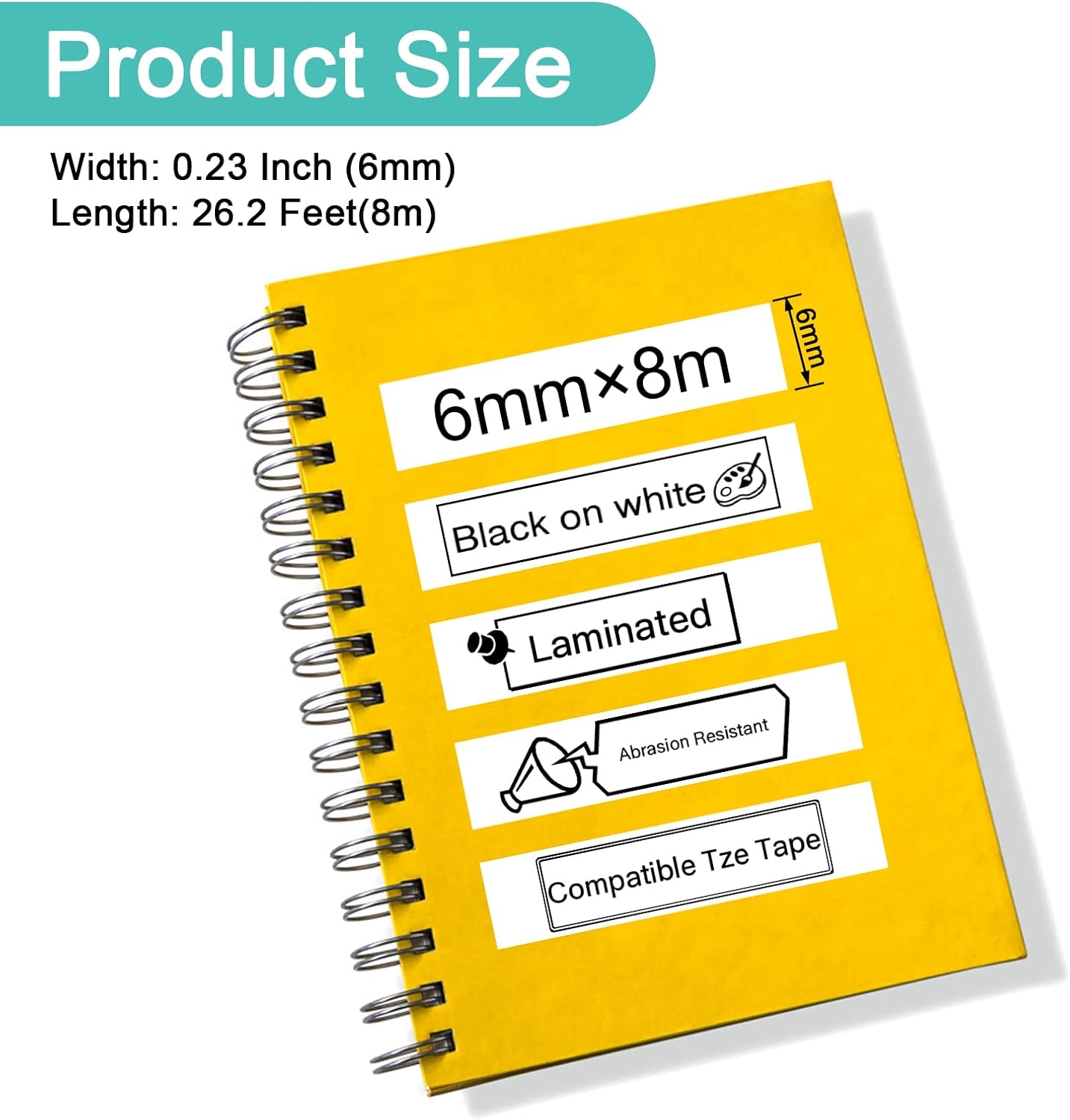 NineLeaf 5 Pack Compatible for Brother TZe-211 TZe211 TZ-211 TZ211 Label Tape 6mm 1/4' Black on White Standard Laminated Labeling Work with P-Touch PT-D210 PTD400AD PTH110 PT-D600 Label Maker