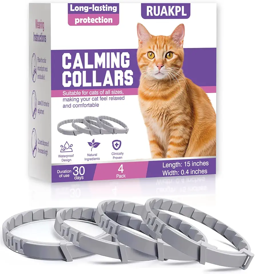 Calming Collar for Cats 4 Pack Cat Calming Collar with Soothing Cat Pheromone Collar Technology Helps Relieve Cats Anxiety Relief Stress Adjustable Fit Long-Lasting 30 Days Grey