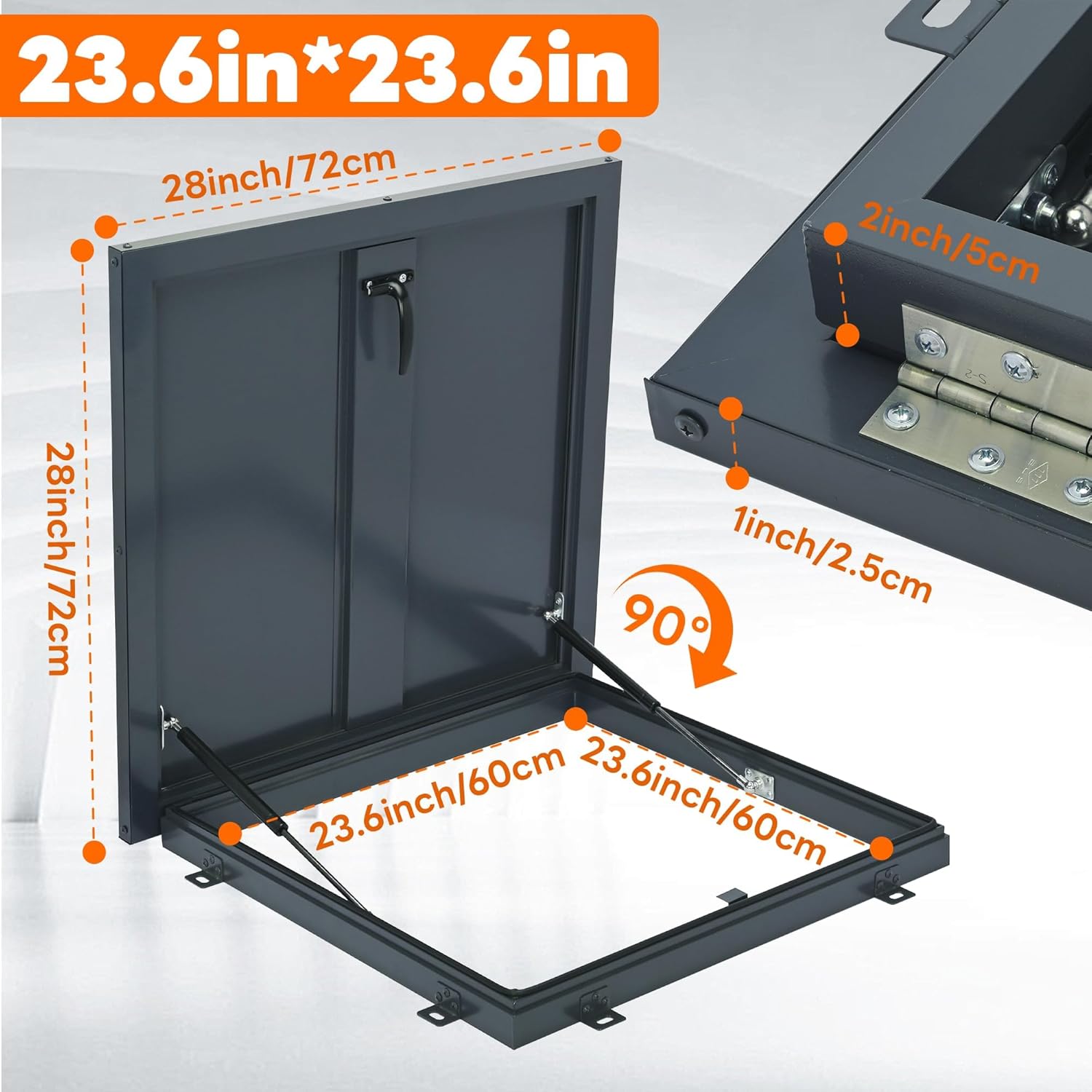 23.6'' × 23.6'' Roof Access Hatch, Galvanized Steel Roof Hatch Security Door Cover Plate with Hydraulic Support Rod, Commercial Roof Safety Door with Switch Type Handle, for Home Attic Cellar
