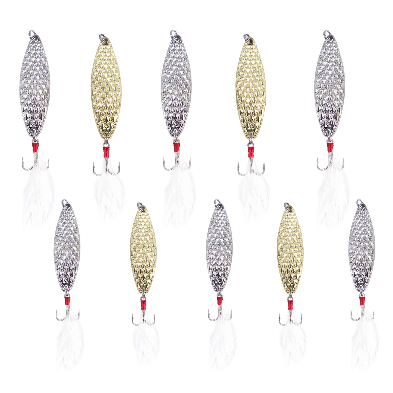 Fishing Spoons Metal Trout Lures Spinnerbaits with Treble Hooks 5 Size Mixed for Salmon Bass Walleye
