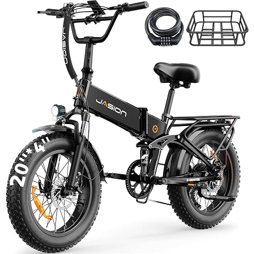 Jasion X Hunter/PRO Electric Bike for Adults,1800W/1400W Peak 20''Fat Tire Foldable Ebike,Folding E Bike Up to 80/70 Miles Range,720/624WH Removable Battery,30 MPH E Bike,Certified by UL2849