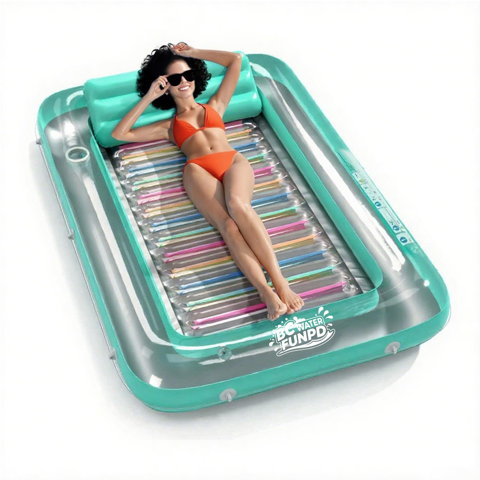 Pool Floats Adult - 182L x 120W Large Inflatable Tanning Pool Lounger Float with Pillow, 4-in-1 Multi-Purpose Pool Floaties for Adults, Pool Float Lounges for Parties