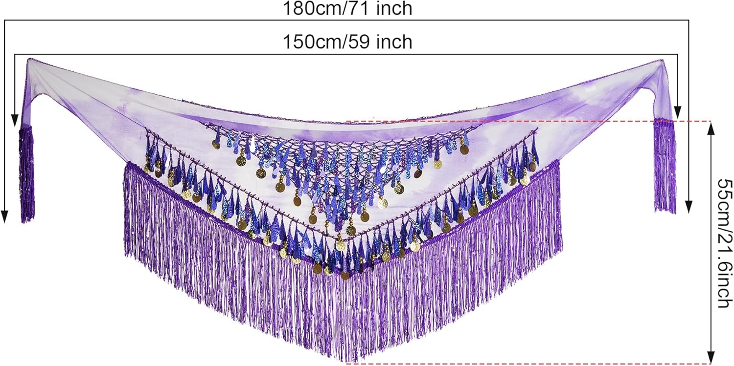 Belly Dance Hip Scarf Tassels Sequins Triangle Wrap Skirt with Coins Belly Dance Performance Costume Festival Skirt - Image 4