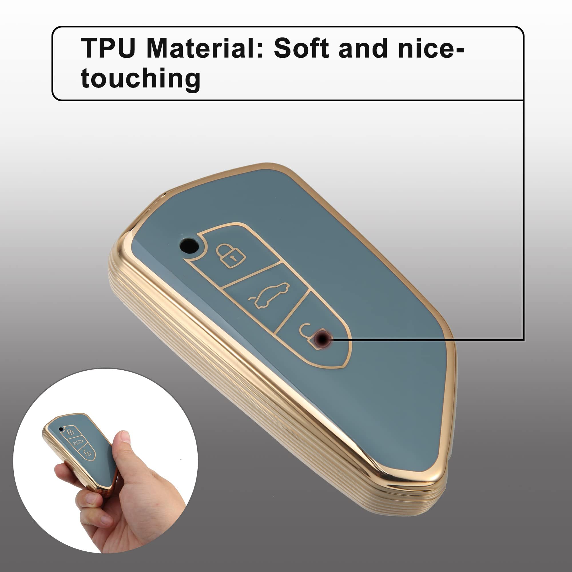 MACHSWON Car 1 Set 3 Button TPU Smart Keyless Entry Remote Control Key Fob Case Blue for Volkswagen Golf 8 for Seat Leon MK4 Tarraco Ateca for Skoda Octavia with Chain - Image 3