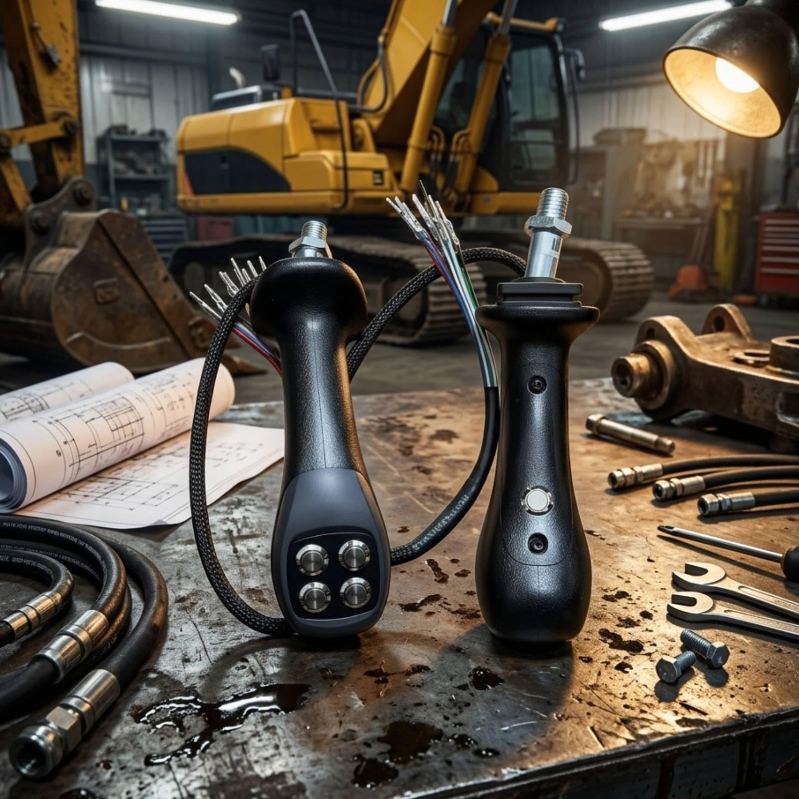 Mando Tipo Joystick para Excavadoras, Palanca de Control con Cinco Botones, Ergonómico, Cómodo, Fabricado en Aluminio, Apto para Sustitución de Compon, 1 Par