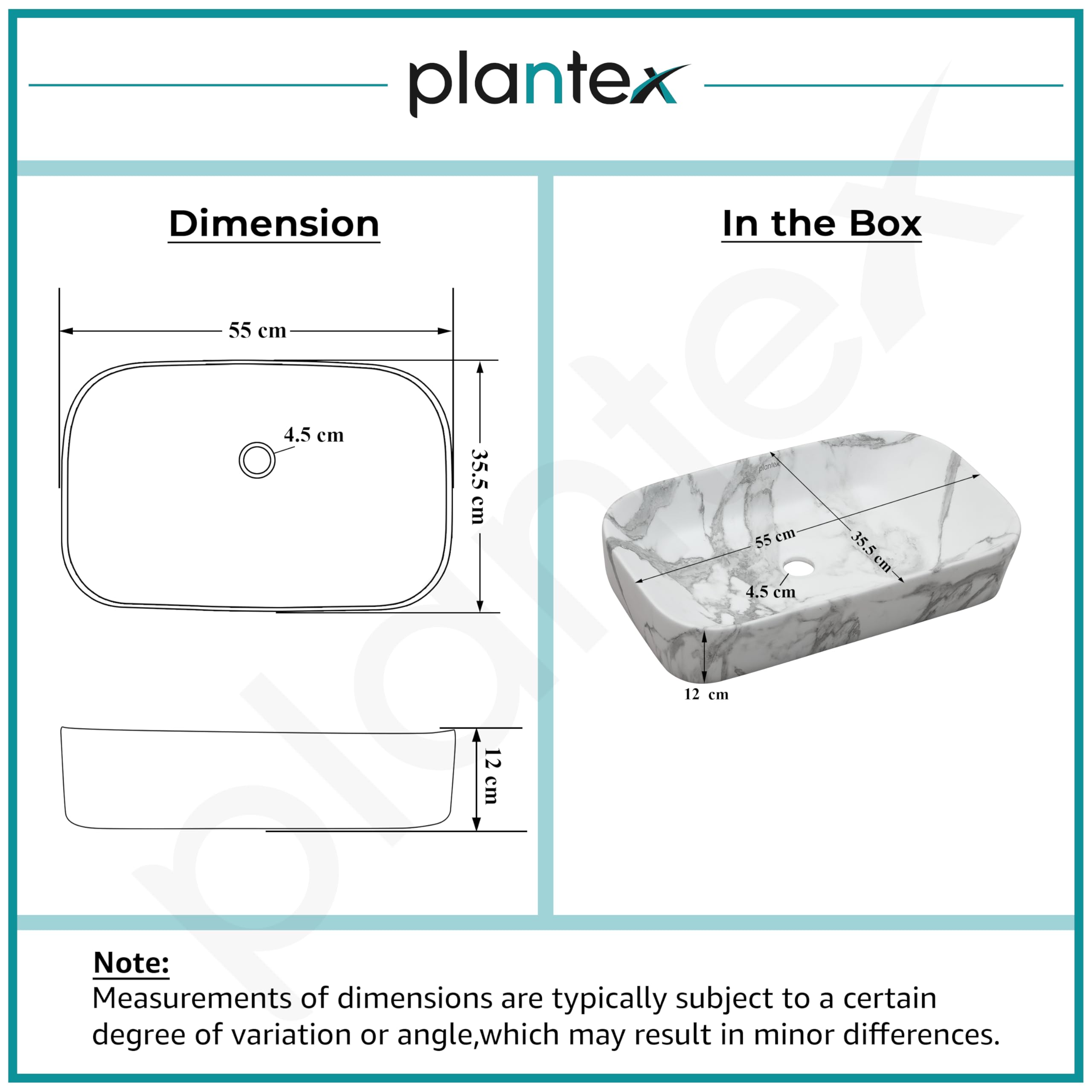 Plantex Ceramic Tabletop Washbasin for Bathroom/Designer Counter Top Hand Wash Basin/Rectangle Bathroom sink for Home/Office (21.5x14x5 Inch -Marble Finish) - Image 3 thumbnail