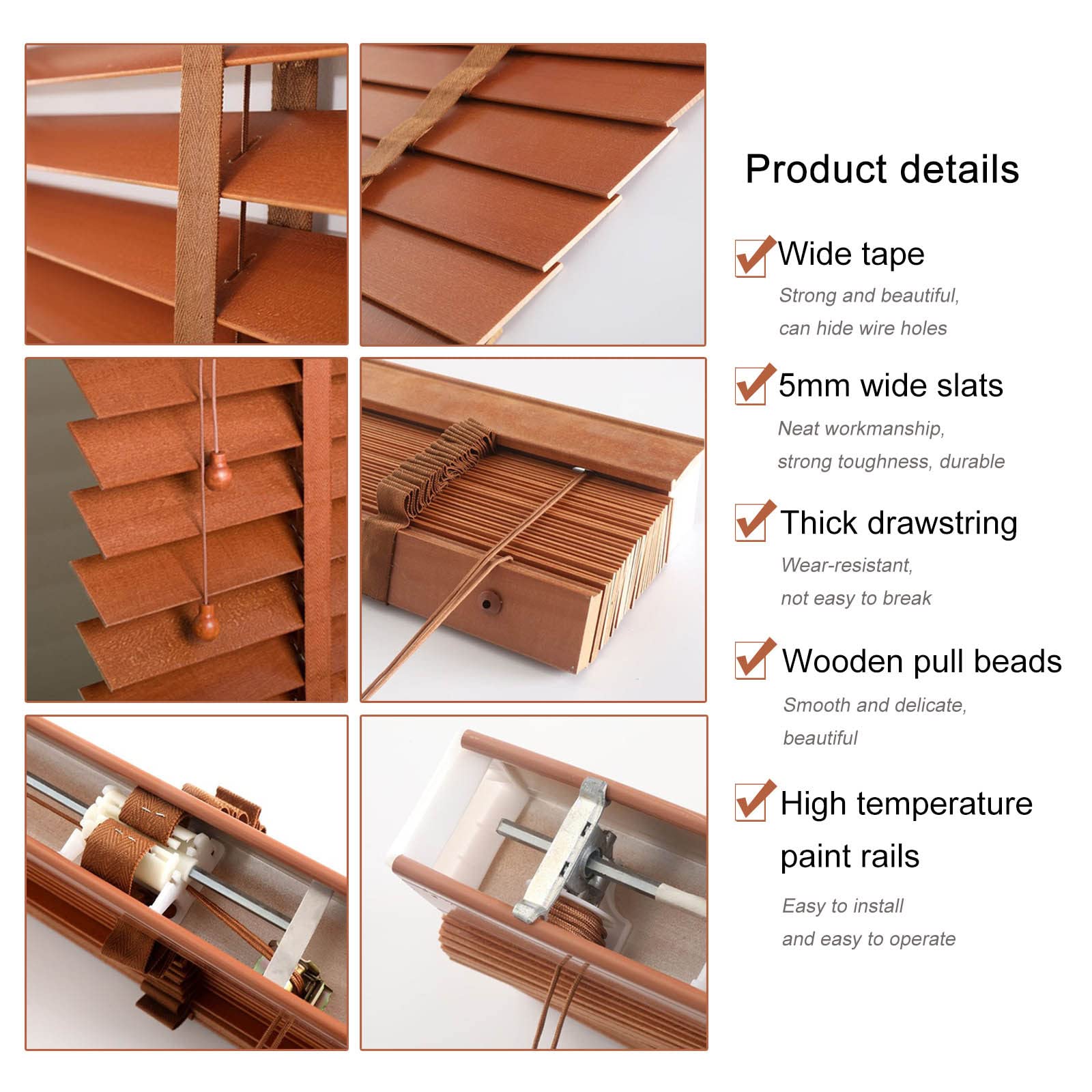 Stores, Stores Vénitiens Bois,Portes/Fenêtres Volets,Stores Occultants,Isolation Thermique,Stores Vénitiens en Bois Véritable,Stores Horizontaux,Rideaux Faciles À Installer,W×H-40x180cm/15.7x70.9in
