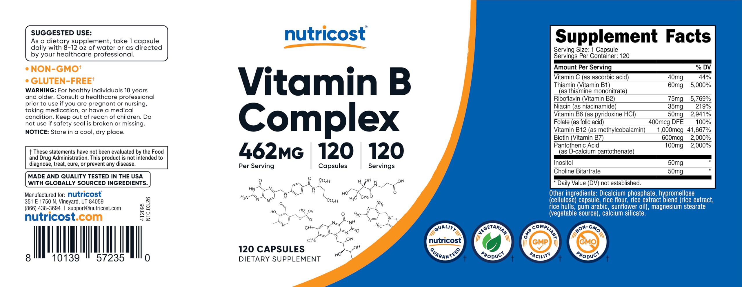 Nutricost High Potency Vitamin B Complex 462mg, 120 Capsules — Amazon image 6