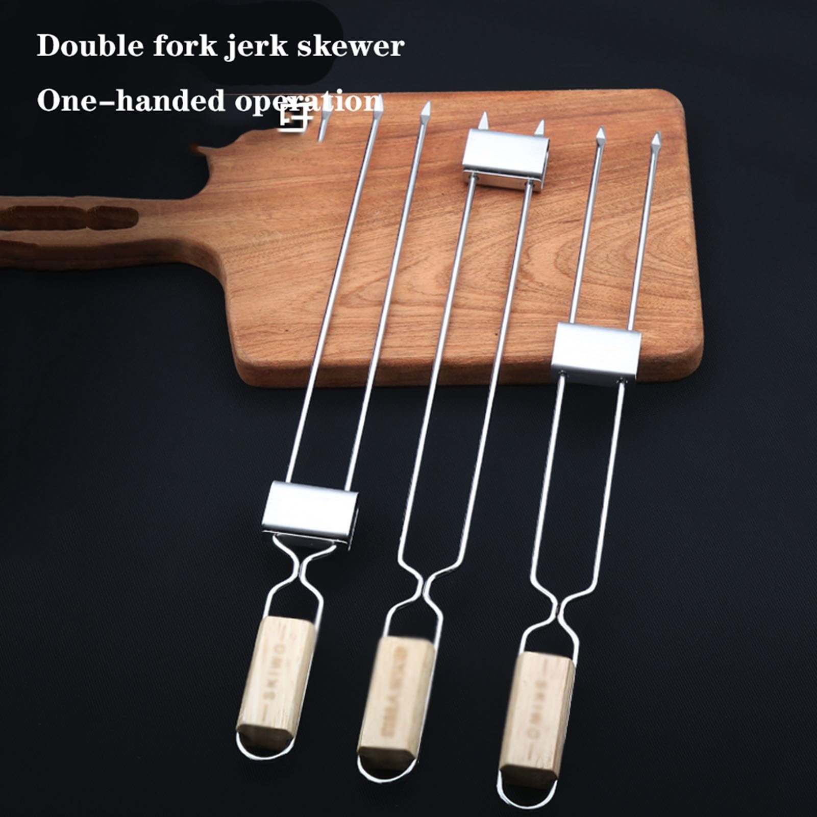 Spiedini for Barbecue con Barra di Spinta, Anti-Caldo, spiedini for Barbecue a Doppia Punta con Manico in Legno, riutilizzabili, for antipasti, Frutta (Size : 50)