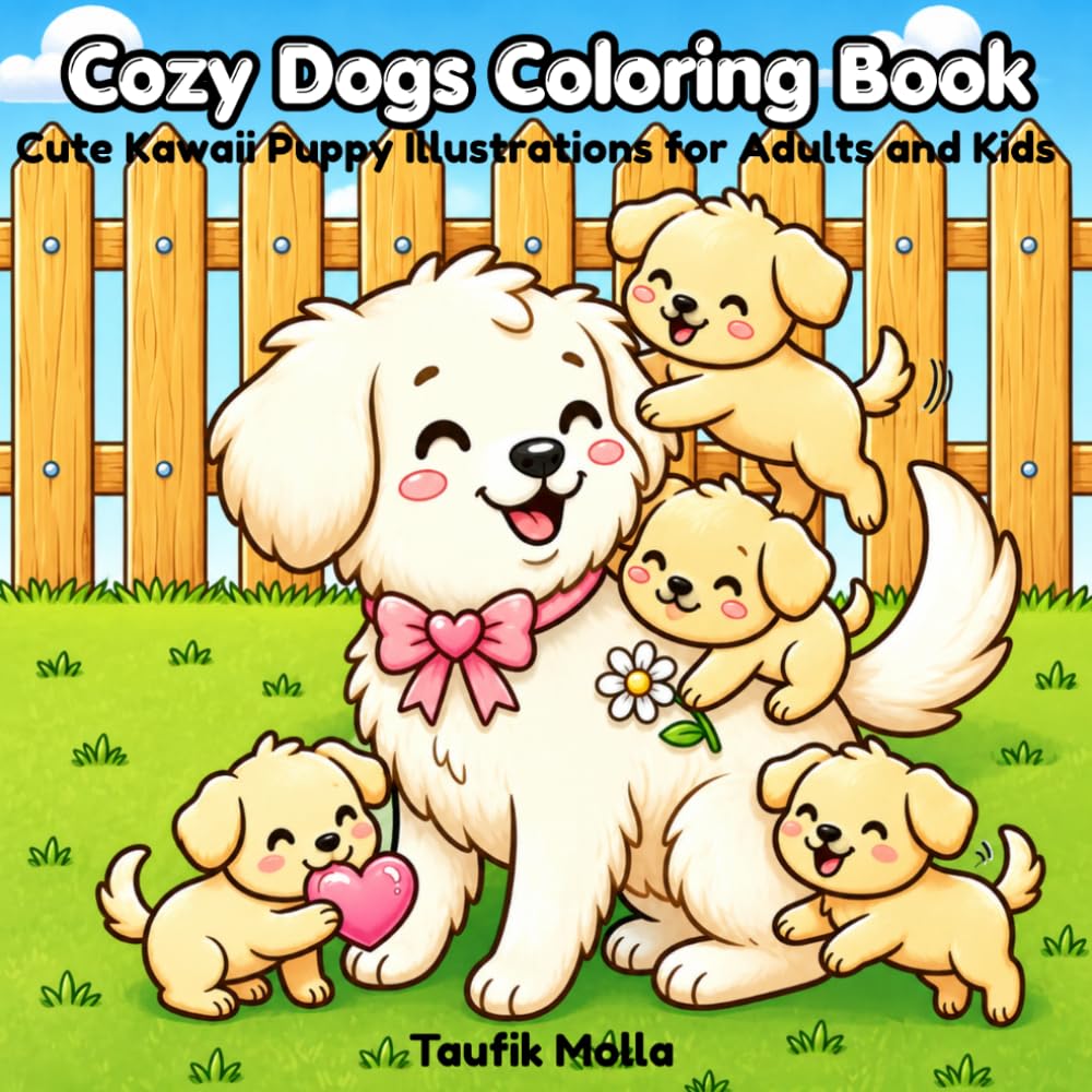 Cozy Dogs Coloring Book: Cute Kawaii Puppy Illustrations for Adults and Kids