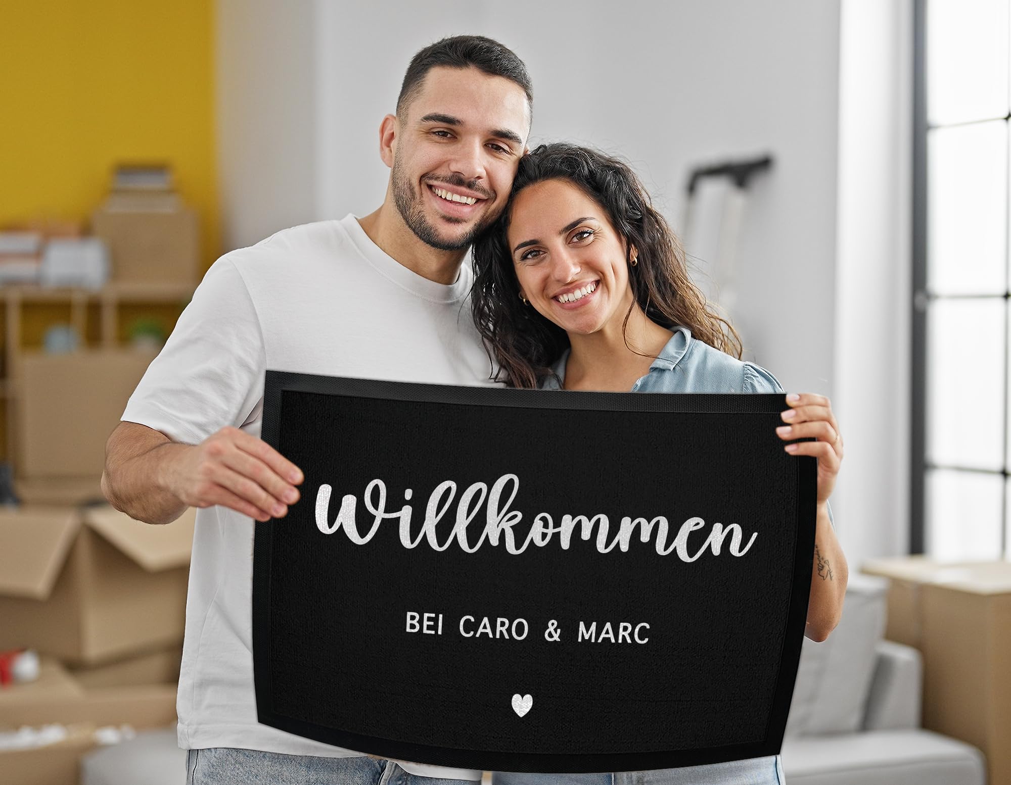Willkommen Fußmatte Personalisiert Familie Name bis 120cm | Türmatte personalisiert schwarz als Geschenk zum Einzug, Hochzeit, Verlobung, Geburtstag mit Wunschtext (80x60cm)