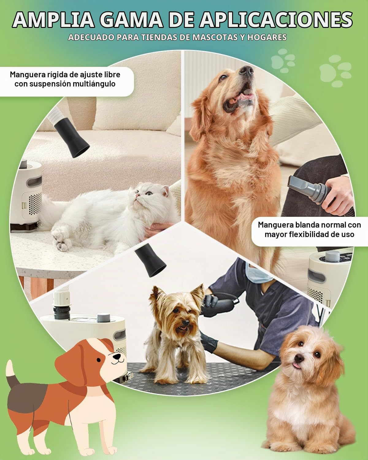 Mxmoonant 2000W 2-en-1 Secador Perro Profesional de pie | Velocidad y Temperatura Ajustables Secador de Perro con Manguera elástica y Manguera posicionada secador de Pelo Perros
