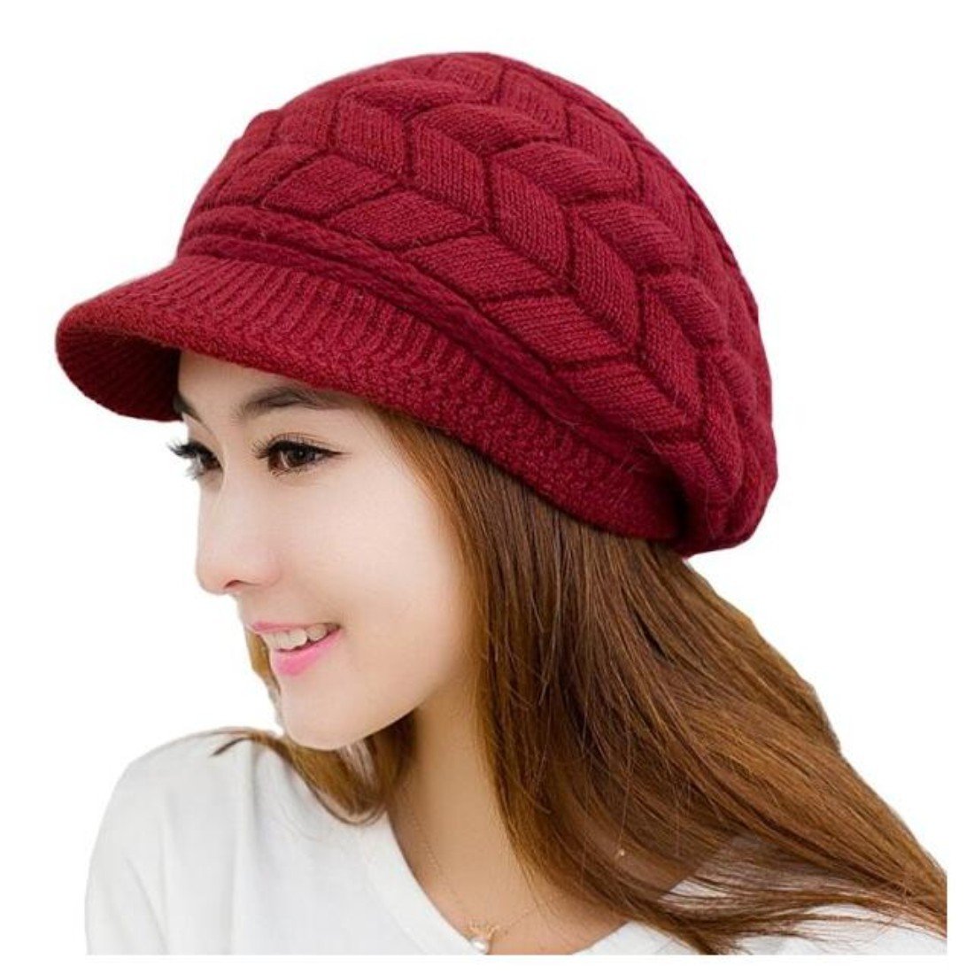 ELINKA Women Winter Warm Knit Hats Caps Wool Snow Ski Cap Beanie Ski Berets Snapback Caps With Visor