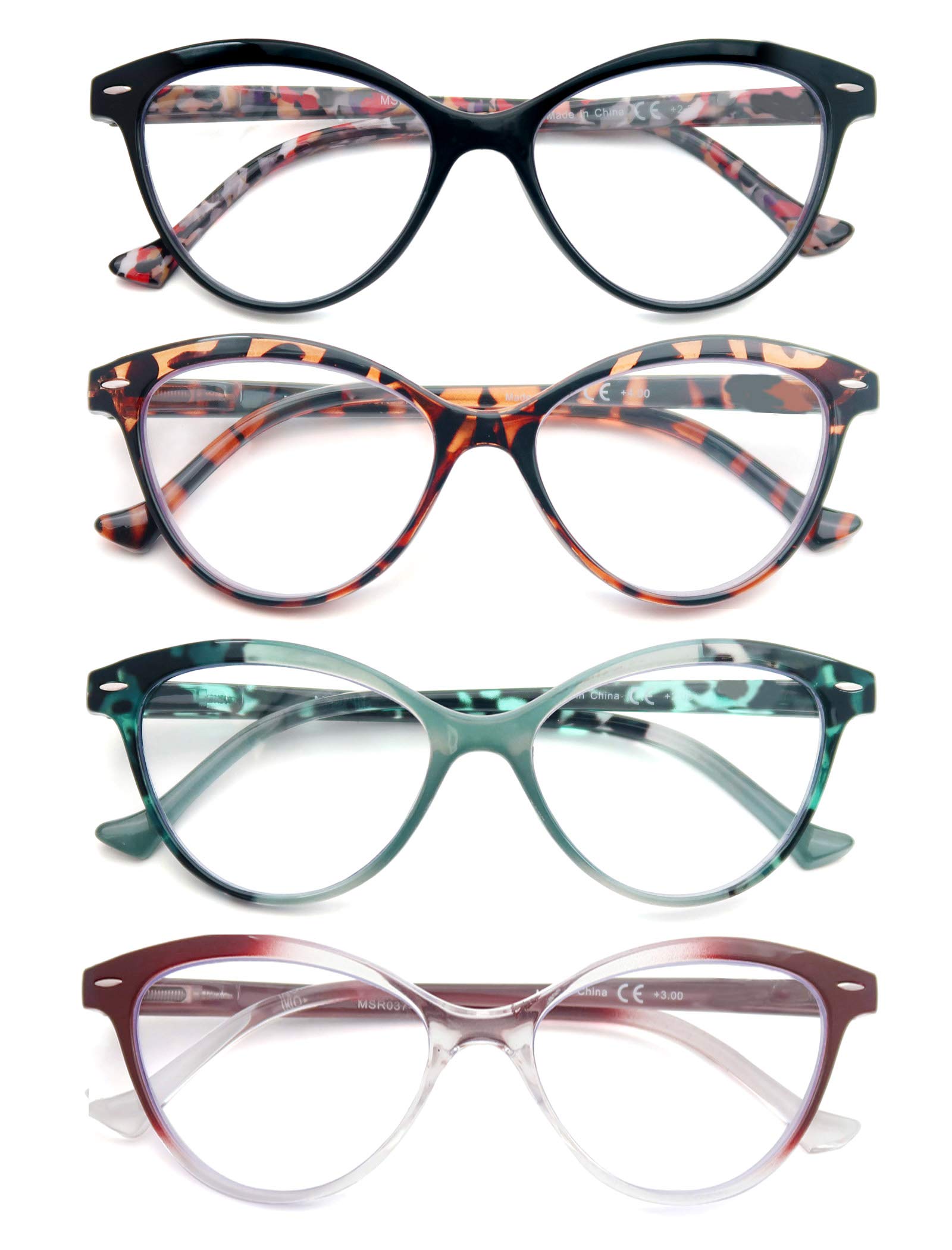 HEEYYOK 1.75 Readers For Women Small Face Womens Reading Glasses Cat Eye 4-Pack Cheaters Reading Glasses Comfort Spring Hinge
