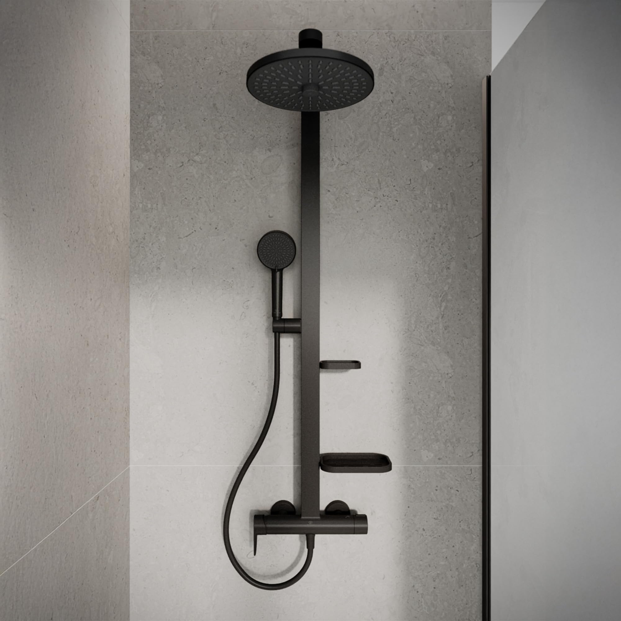 Ideal Standard Ceraflow Alu+ Colonna doccia, Realizzato con l'100% di alluminio riciclato, doccia a risparmio idrico con getti variabili e protezione antiscottatura – Nero Opaco (356x501x1113 mm)