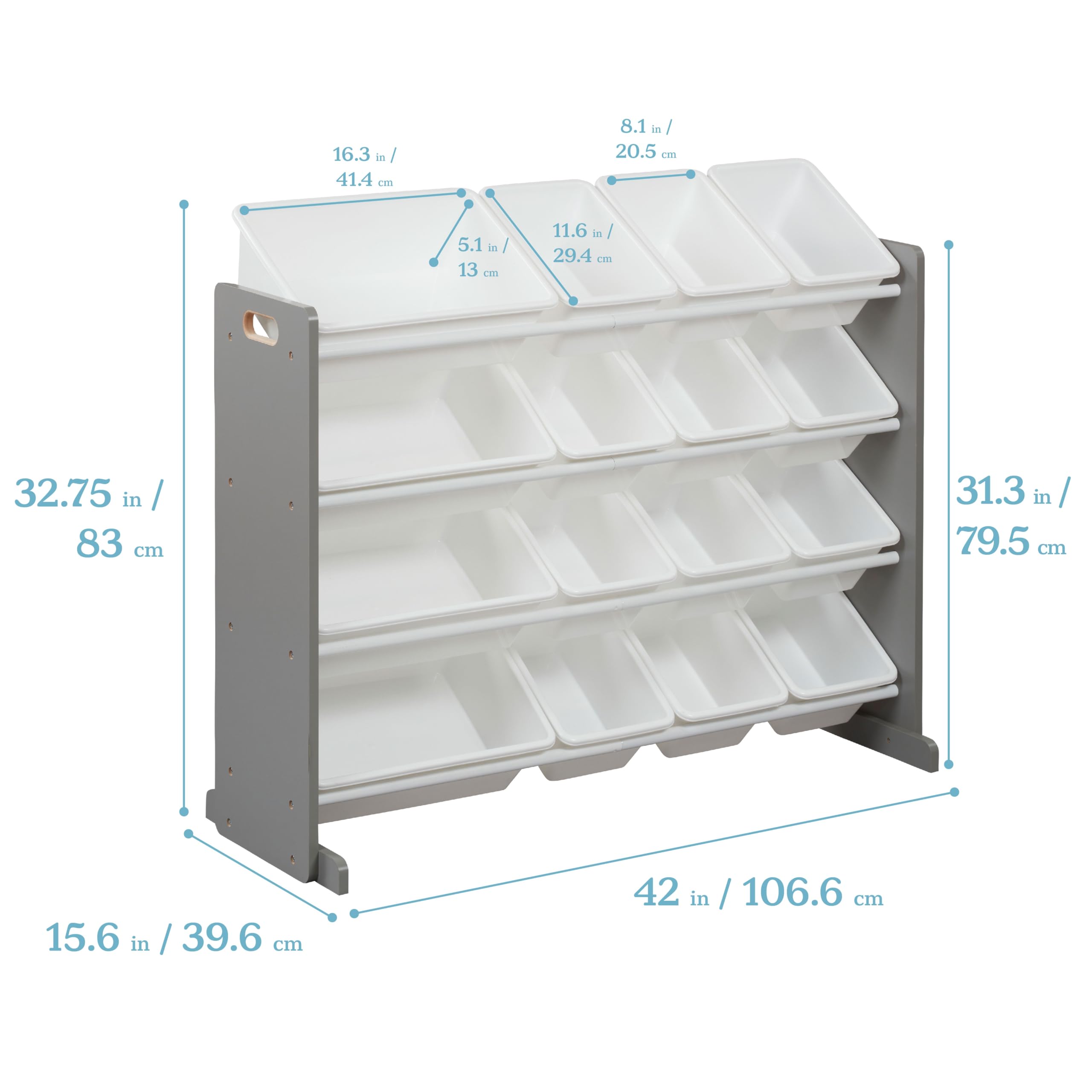 ECR4Kids Organizzatore a 4 livelli con 16 vassoi, portaoggetti per giocattoli, grigio/bianco
