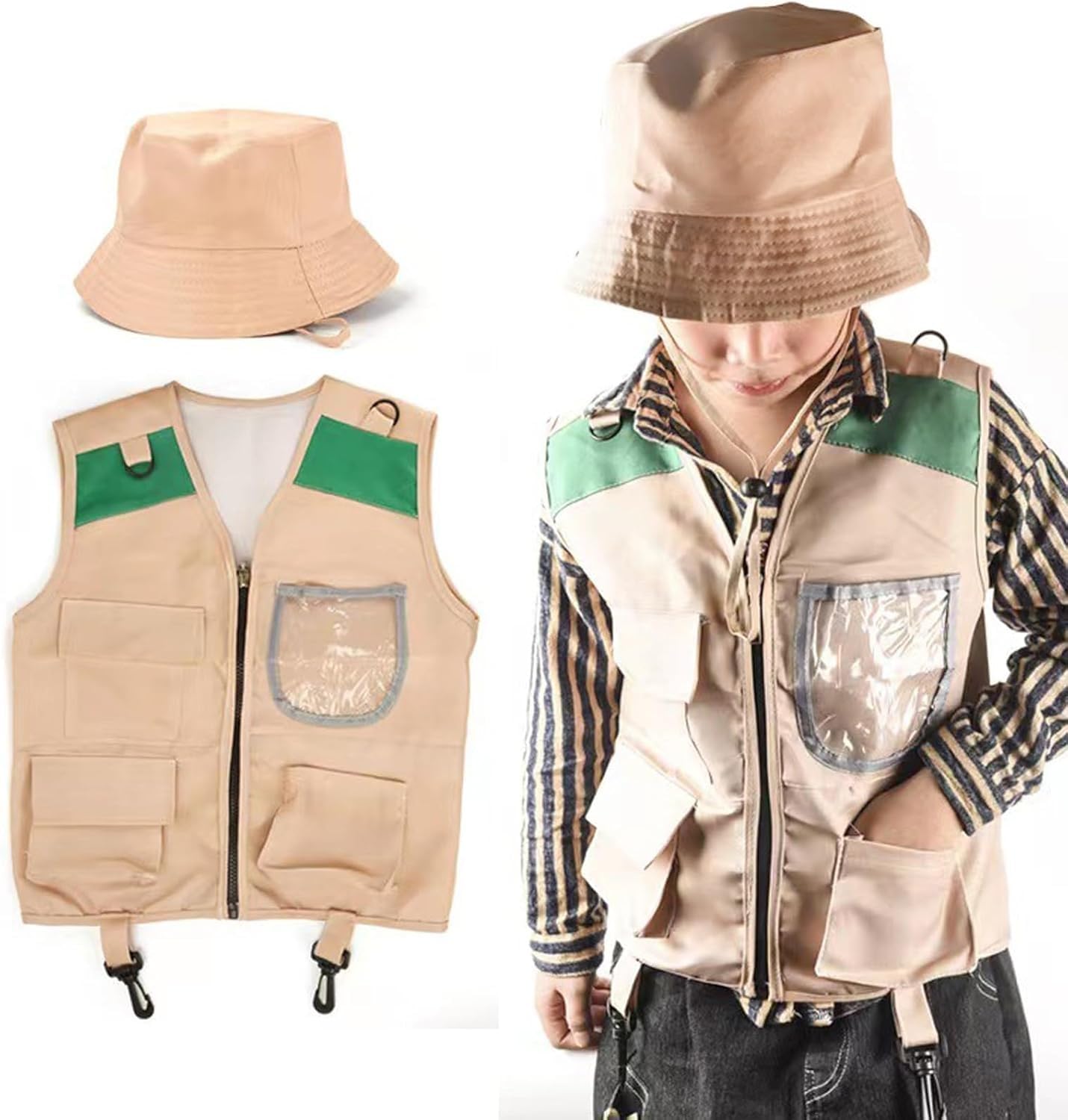 GOUHIDAMAI Kids Explorer Costume Set Kids Outdoor Explorer Kit Camouflage Cargo Vest and Hat Set for 3-8 Years Kid s Girls Boys Outdoor Adventures Role Play